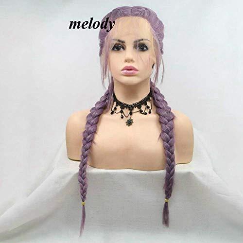 melody wig Melody Long Mixed Purple Braid Lace Wig Synthetic Double Braid Wig Lace Front Purple Wig Ponytail Wig Heat Resistant Fiber Long Braid Wig Cosplay Wigs With Baby Hair Middle Part