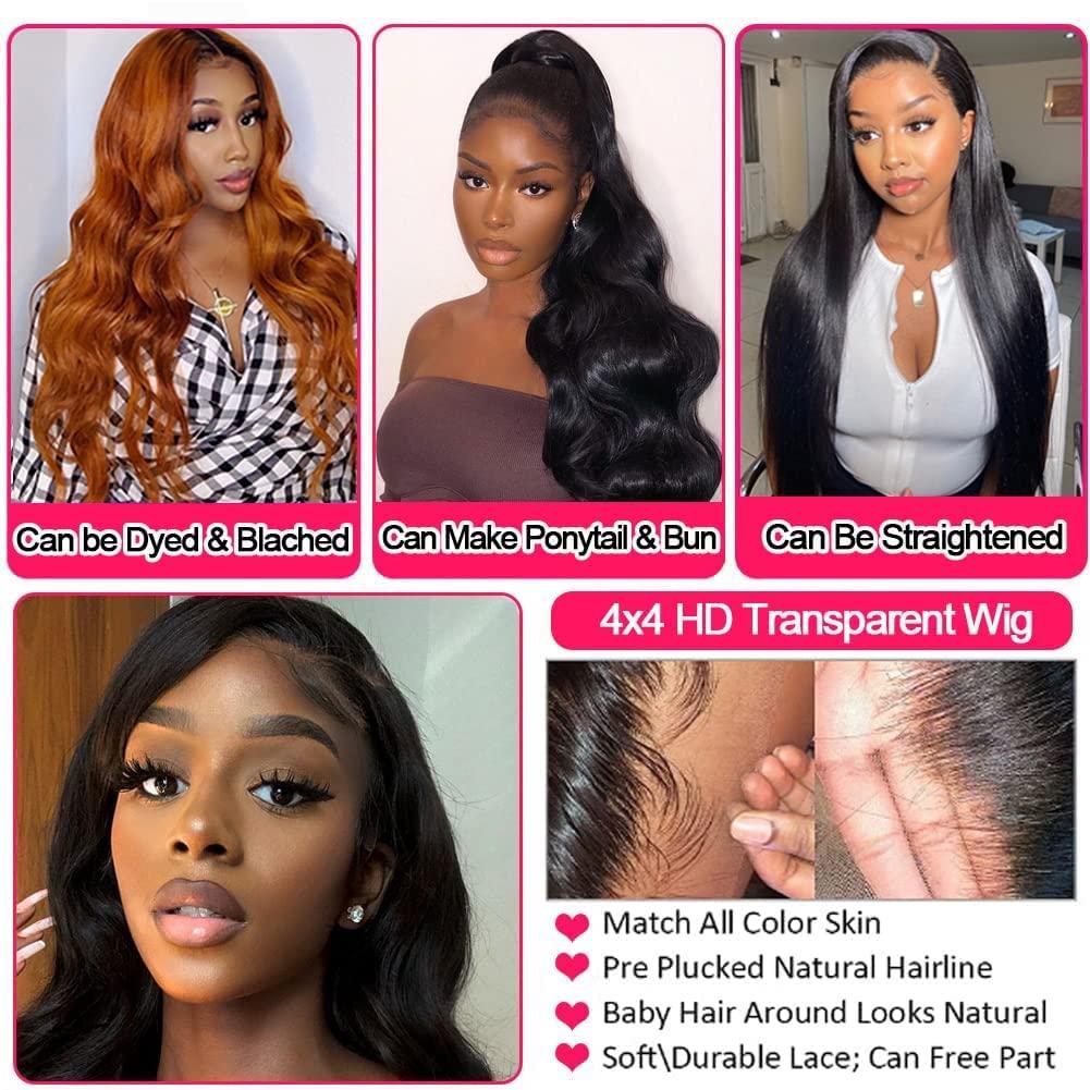 Queen Story Queen Story 30 Inch HD Lace Front Wig Human Hair 4x4 Body Wave Lace Front Wigs Human Hair Pre Plucked with Baby Hair 150% Density Brazilian Virgin Human Hair Wigs for Black Women (30inch)