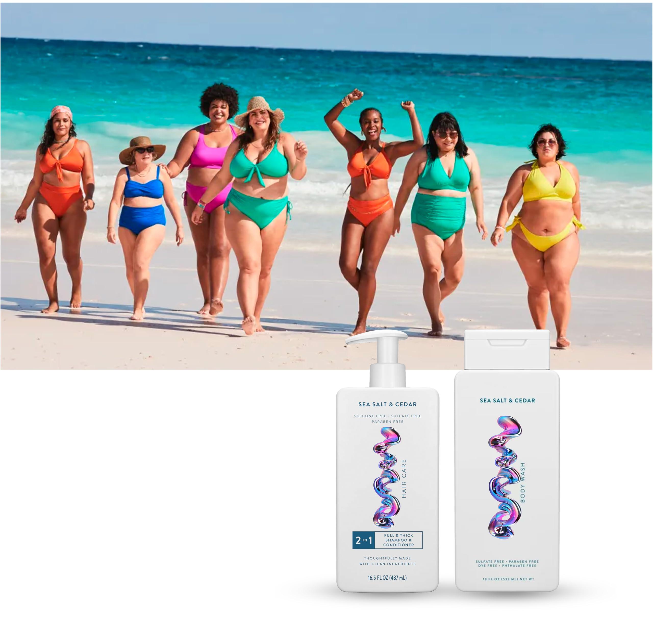 Hair Care And Body Wash Native - Hair and Body Wash - 2 in 1 Shampoo and Conditioner And Body Wash - Sea Salt & Cedar - Contain Naturally Derived Ingredients | All Hair - 16.5 and 18 FLOz - Pack Of 02