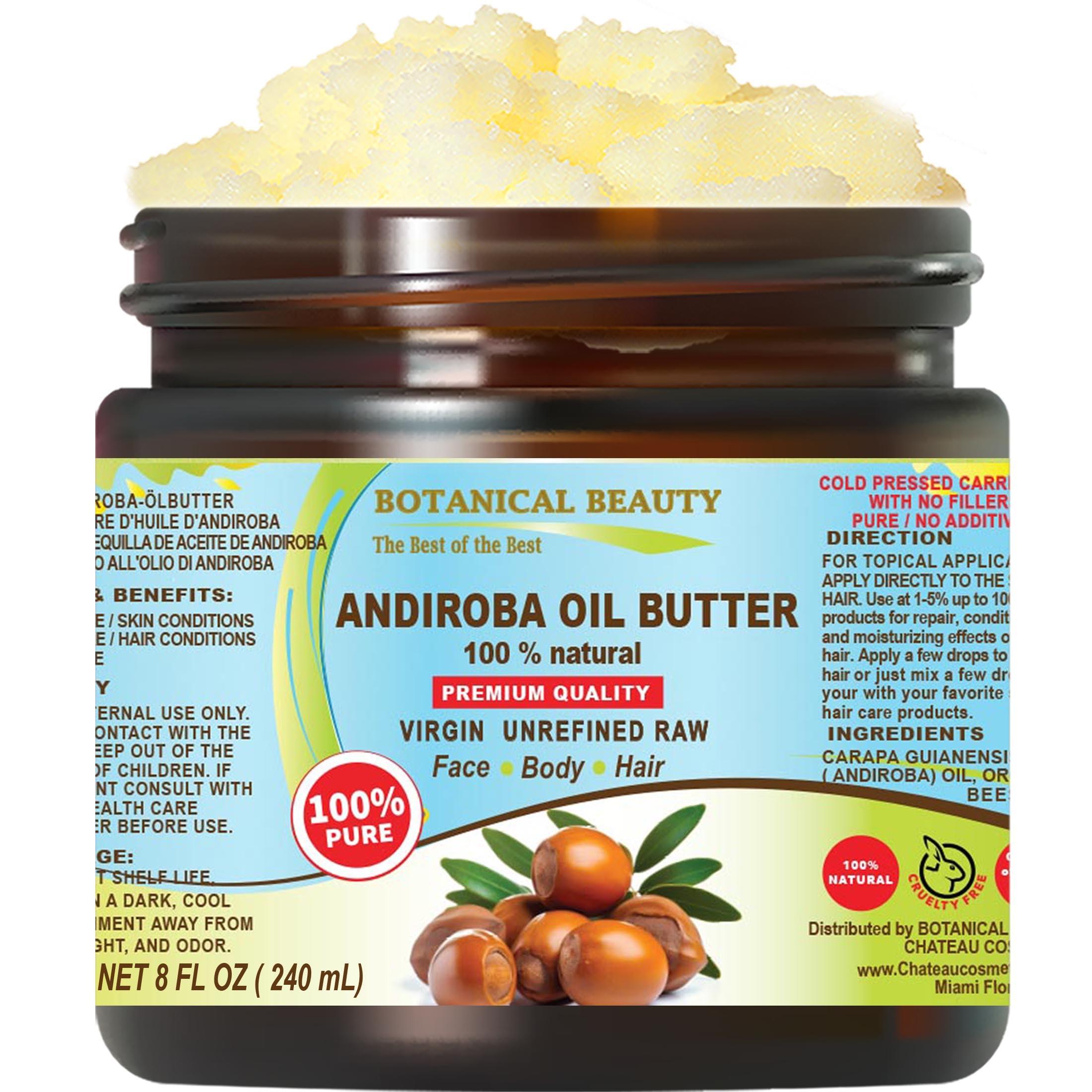 Botanical Beauty Botanical Beauty\' ANDIROBA OIL BUTTER RAW Pure Natural VIRGIN UNREFINED Cold-Pressed 8 Fl oz 240 ml for Face, Skin, Body, Hair, Lip, Nails. Rich in Vitamin E, Vitamin C