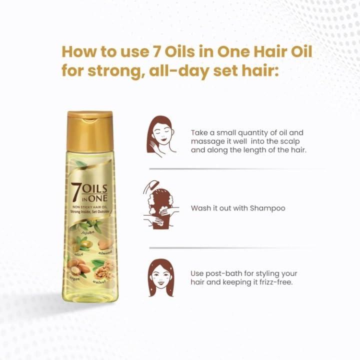 india 7 Oils In One Non Sticky and Non Greasy Hair Oil, Free of Sulphates, Parabens and Chemicals with Goodness of Almond Oil, Coconut Oil, Argan Oil and Amla Oil - 200ml