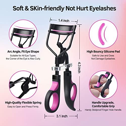MUIIGOOD Eyelash Curlers Kit for Women w Lash Curler, Eyelash Comb Seperator, 3 in1 Mascara Brushes, Eyelash Extension Tweezers, Foldable Eyebrow Brush and Comb, 10 Silicone Refills Pads for Natural Eyelashes