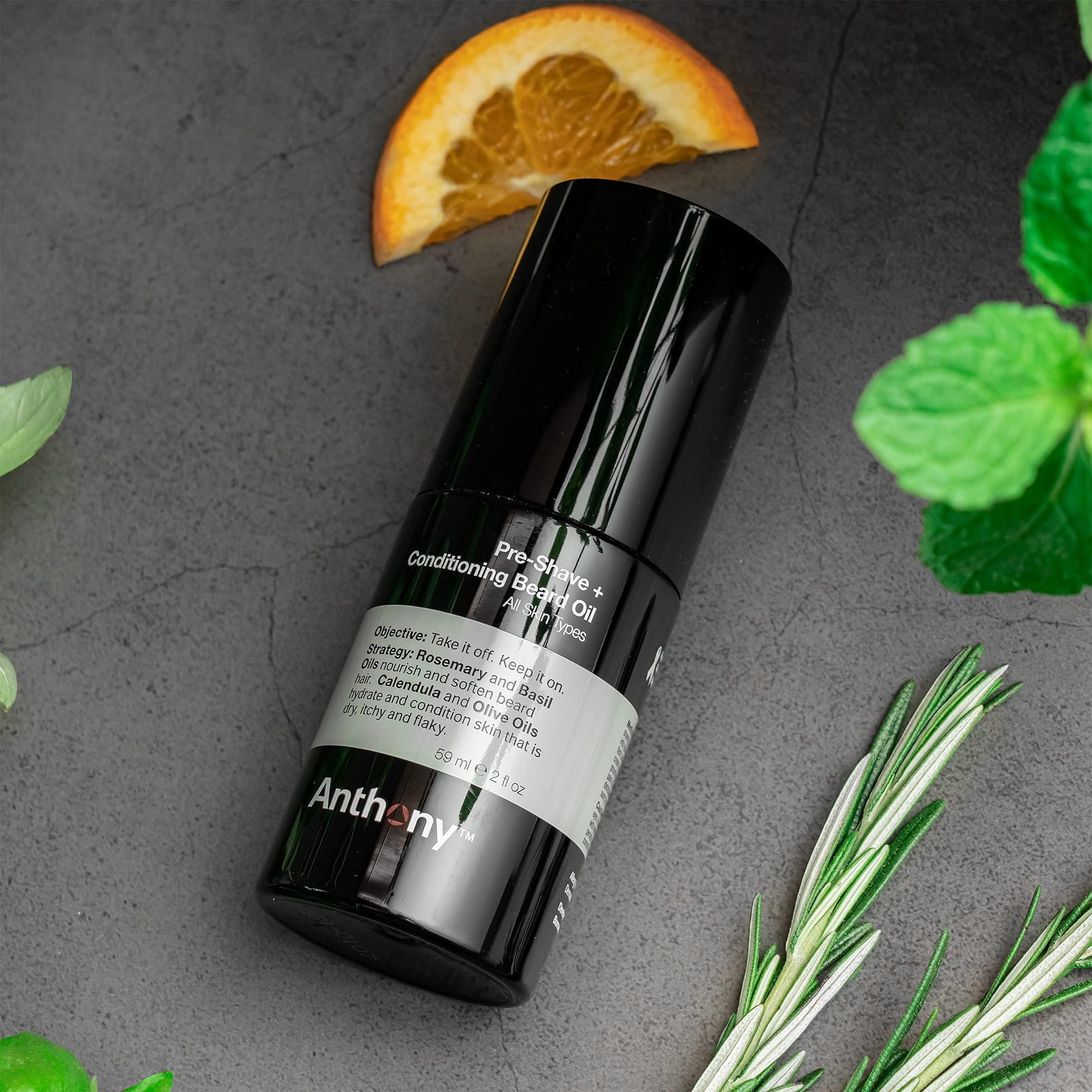 Anthony Anthony Pre-Shave and Conditioning Beard Oil, 2 Fl Oz, Contains Rosemary, Basil, Olive and Calendula Oils, Hydrates, Softens, Nourishes, and Conditions Skin
