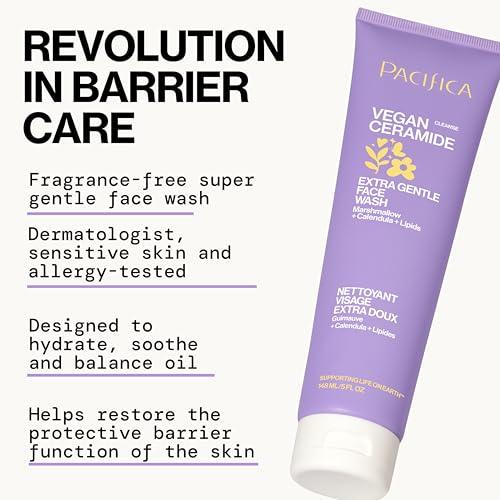 Pacifica Pacifica Face Wash for Sensitive Skin Facial Cleanser Vegan Ceramide Barrier Repair Extra Gentle for Daily Fragrance Free for Sensitive Skin, Clean Beauty, Vegan & Cruelty-Free Dermatologist Tested