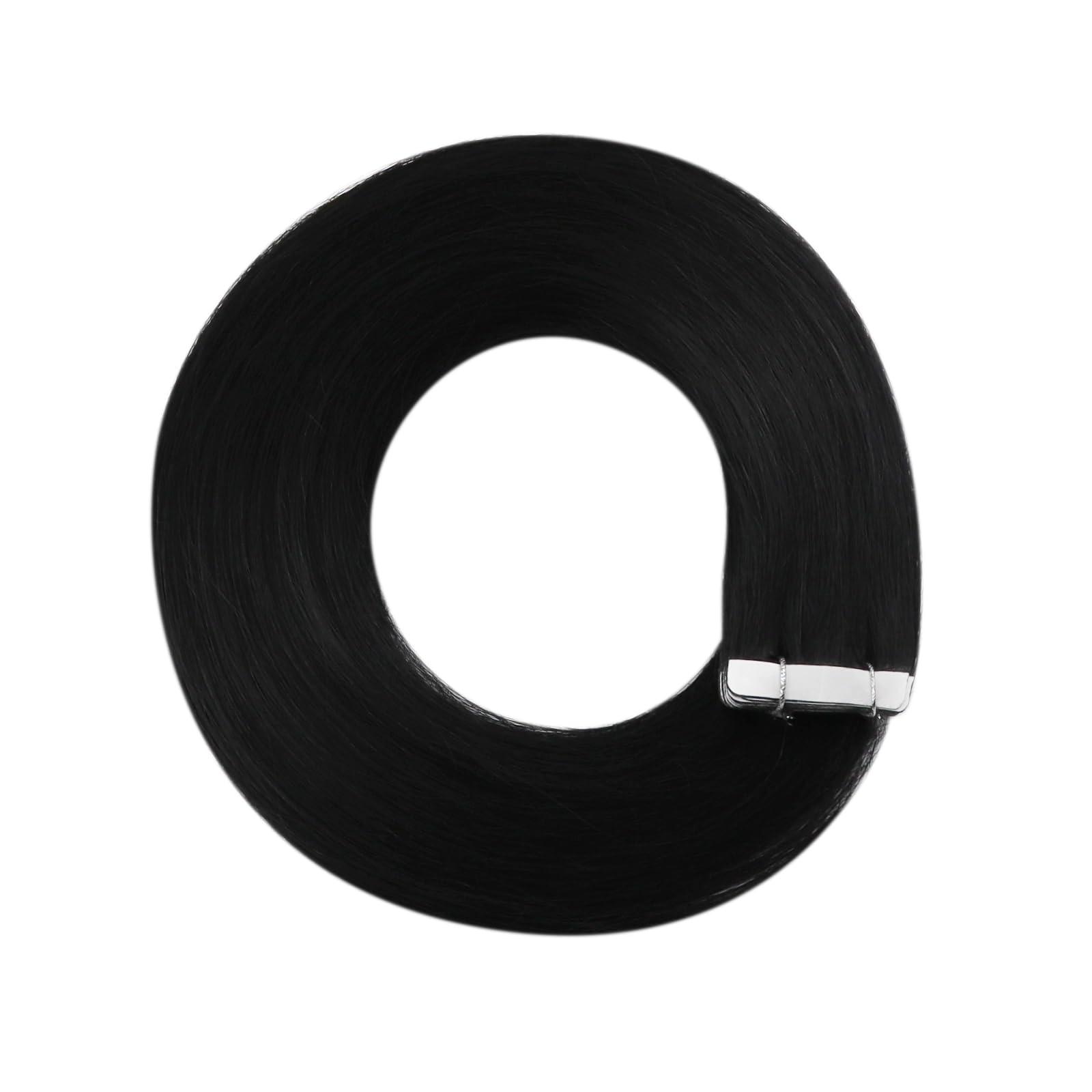 YoungSee YoungSee Black Tape in Hair Extensions Real Human Hair 14Inch Invisible Tape in Hair Extensions Human Hair Jet Black 50g Tape Extensions Human Hair Black for Women 20pcs Easy to Apply Hair Extensions