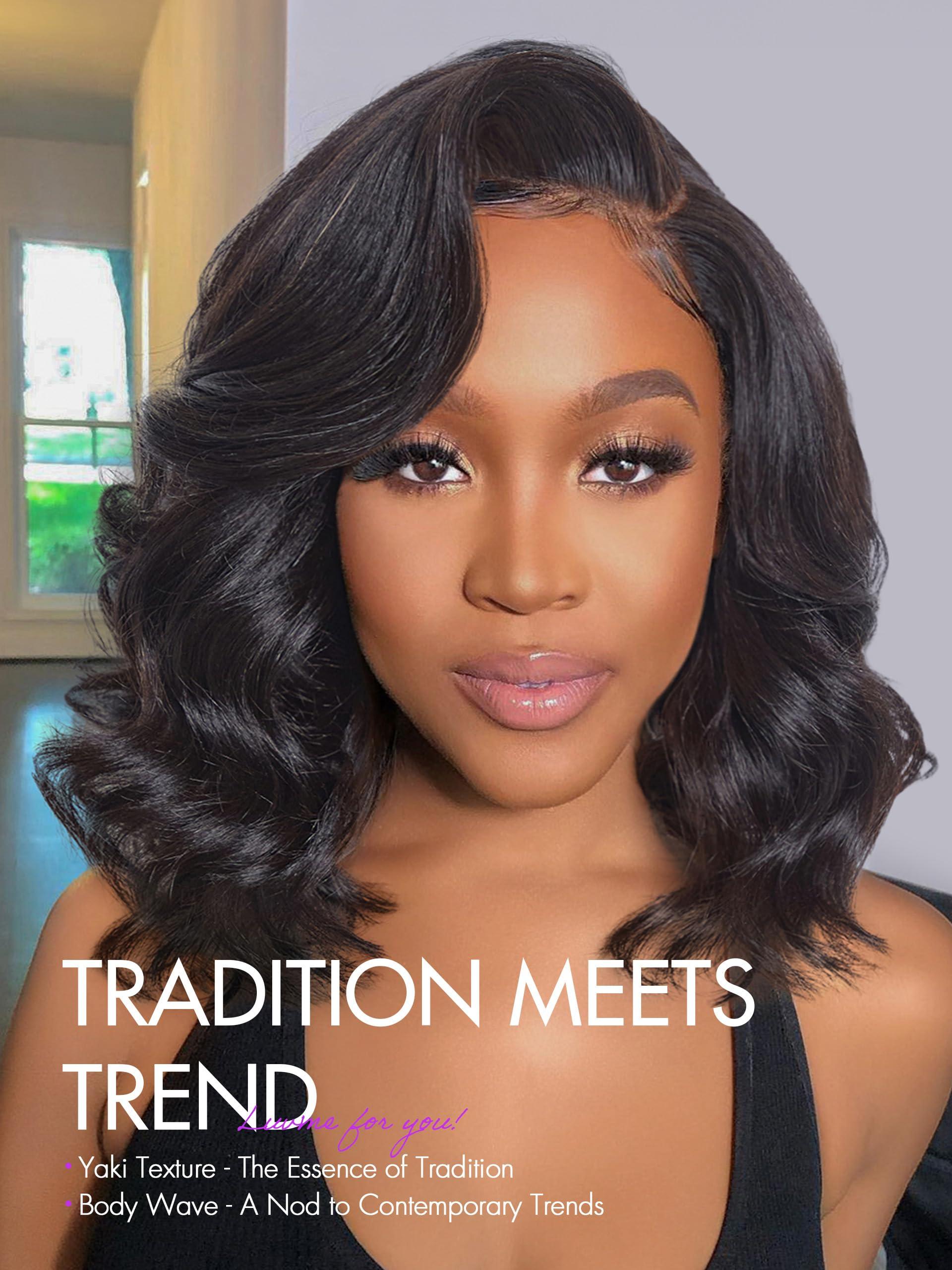 LUVME HAIR LUVME HAIR 10 Inch Light Yaki Loose Wave Wig Human Hair, Undetectable HD Lace Glueless Bob Wigs Human Hair Pre Plucked, Pre Cut Lace Wig Short Black Wig