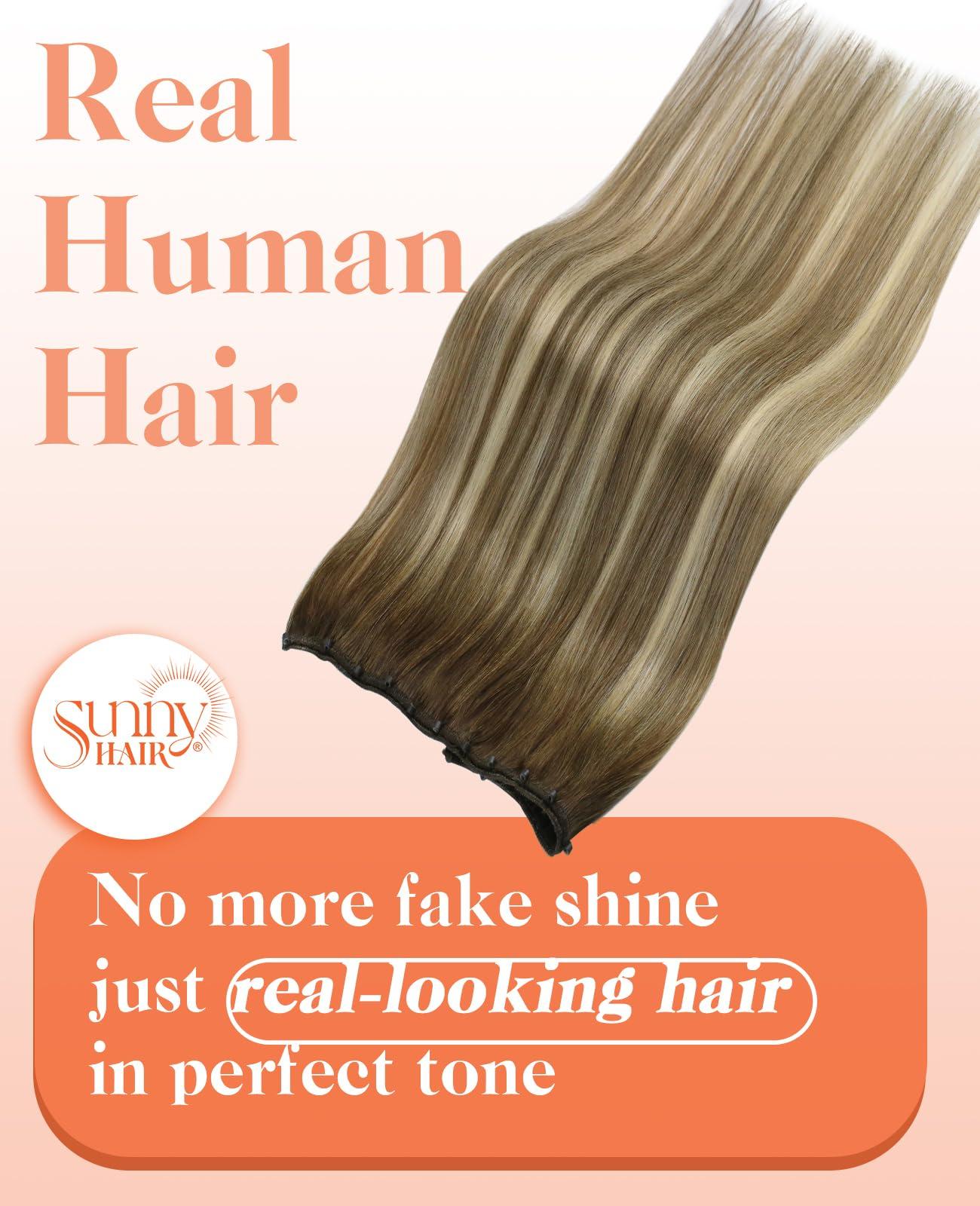 Sunny Hair Sunny Hair Beaded Weft Hair Extensions Human Hair 50G Micro Bead Hair Extensions Real Human Hair Vigorous Weft Hair Extensions with Micro Beads Cool Brown Balayage Light Brown to Blonde 16 inch