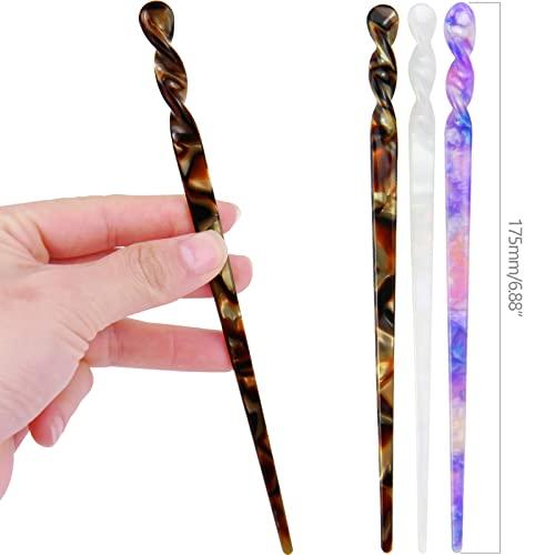 PSMILE 3Pcs Resin Hair Sticks Japanese Hair Chopsticks for Buns Hair Pins for Ladies Long Hair Chignon
