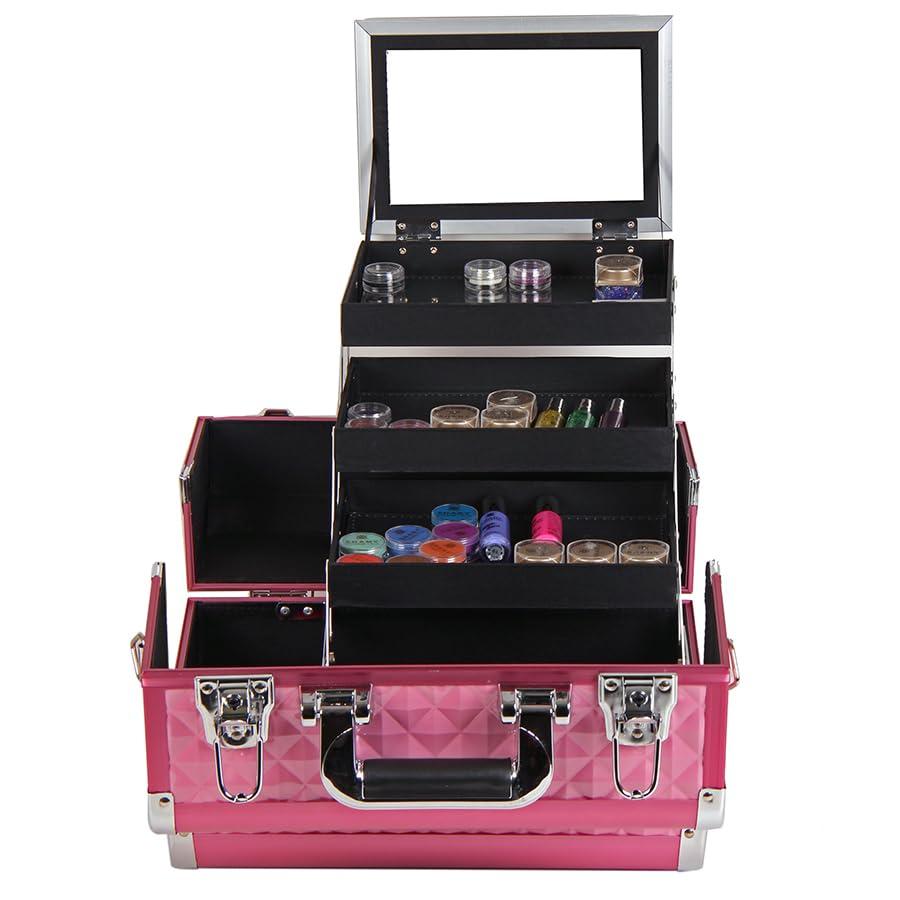 SHANY SHANY Premier Fantasy Professional Makeup Train Case Cosmetic Box Portable Makeup Case Organizer Jewelry storage with Locks, 3 Trays, Makeup Brush Holder and Cosmetics Mirror - Pink Diamond