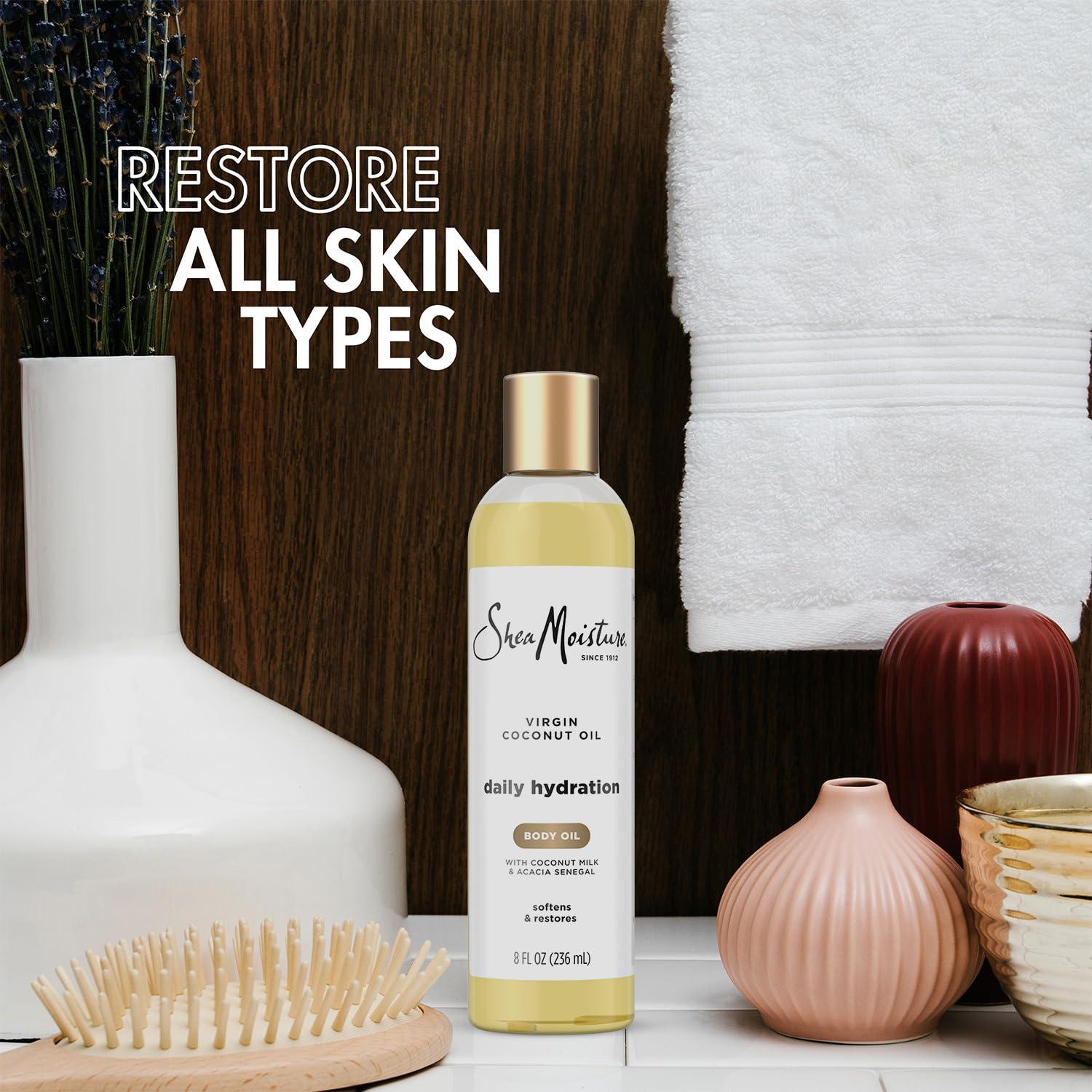 SheaMoisture SheaMoisture Body Oil, Daily Hydration 2-Pack Lightweight, Non-Greasy Moisturizer with 100% Extra Virgin Coconut Oil, Coconut Milk, and Acacia Senegal, 8 Oz Ea