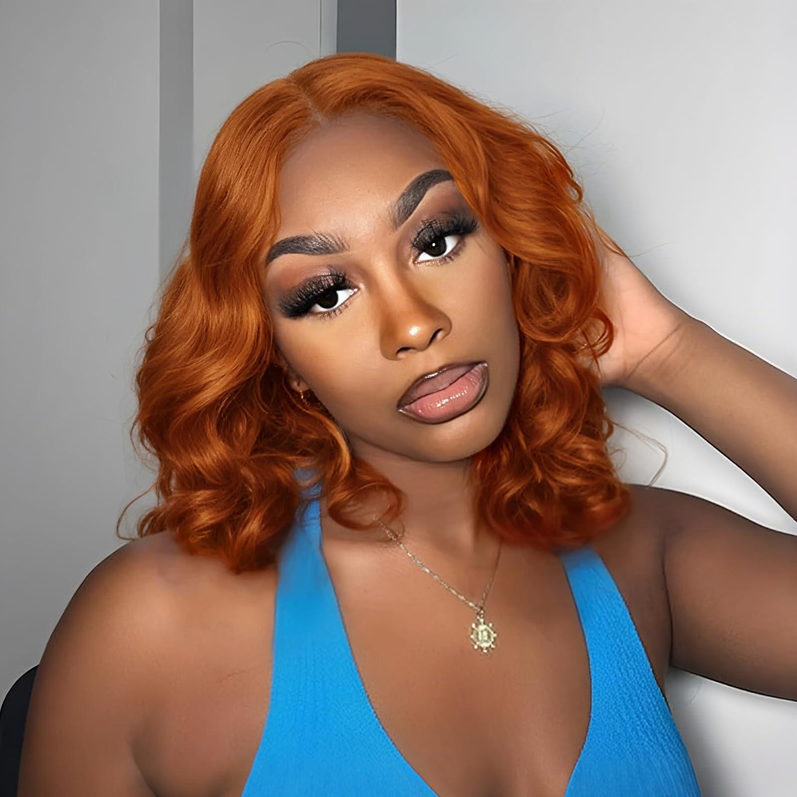 Tinashe Tinashe Glueless Wigs Human Hair Pre Plucked Pre Cut Reddish Brown Loose Body Wave Short Wig 65 Lace Pre-Bleached Knots HD Lace Front Wigs Human Hair for Black Women (#33 Reddish Brown - 14 inch)
