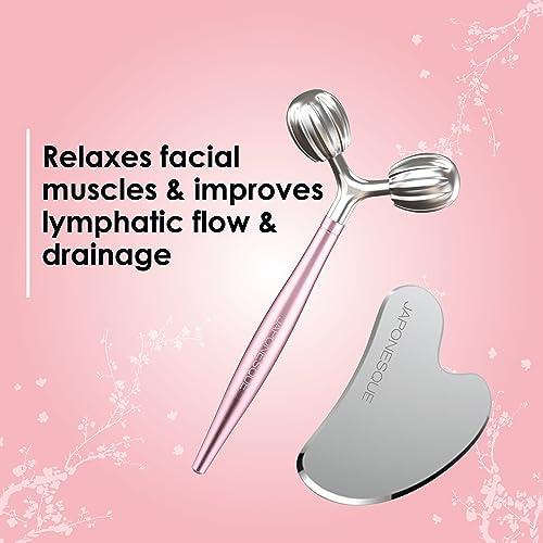 JAPONESQUE JAPONESQUE SKINTherapy Contouring Facial Tool V Roller for Lymphatic Drainage, Facial Massage, Relieves Tension and Improves Absorption of Skin Care Products