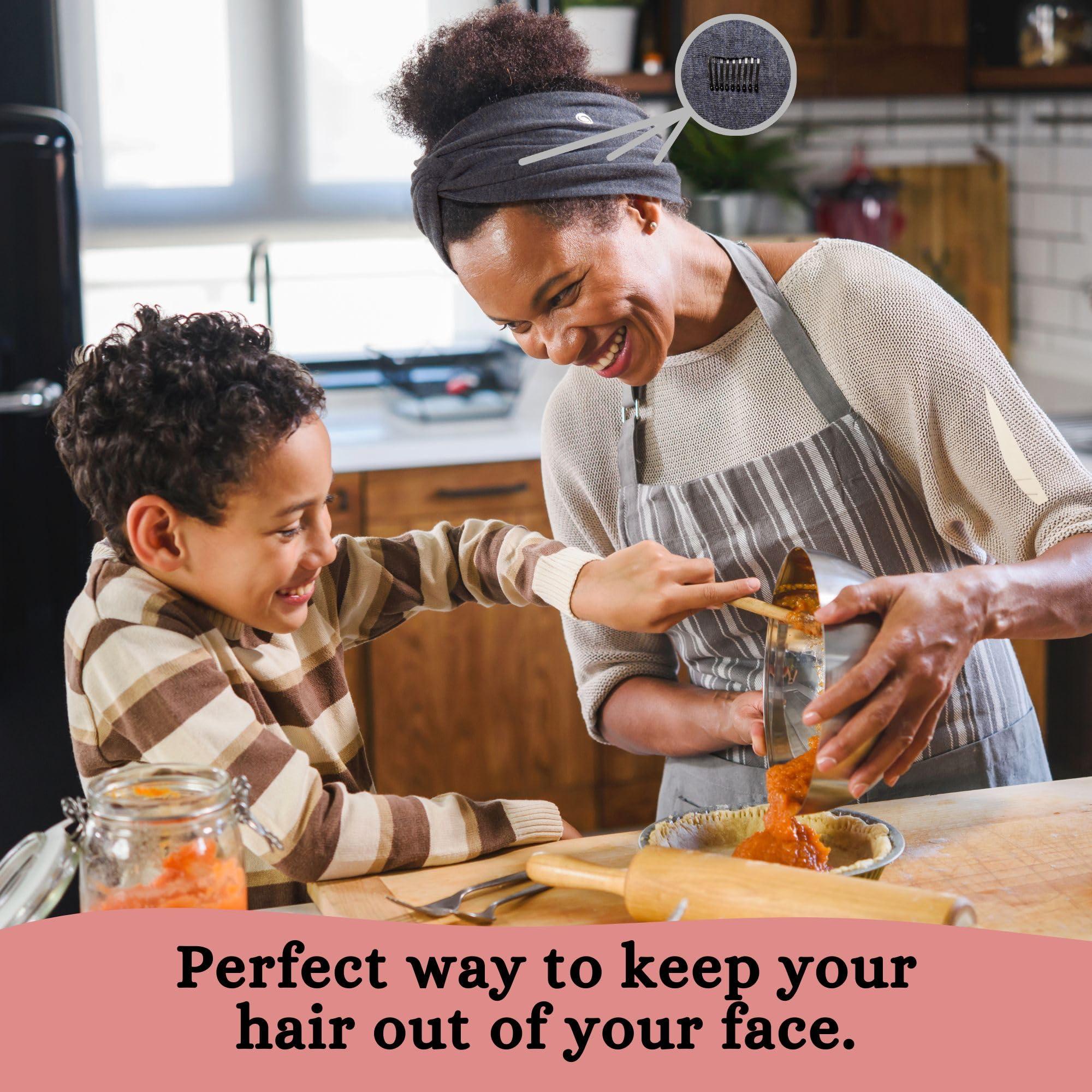 She Will Amaze You SWAY SWAY Patented 6-Clip Non Slip Stretchy Headbands for Women - 58\"x3.5\" - Many Cute Ways to Style - Soft Moisture-Wicking Extra Wide Thick Cloth Headbands for Yoga, Wide, Boho, Turban, Fall and Nurses