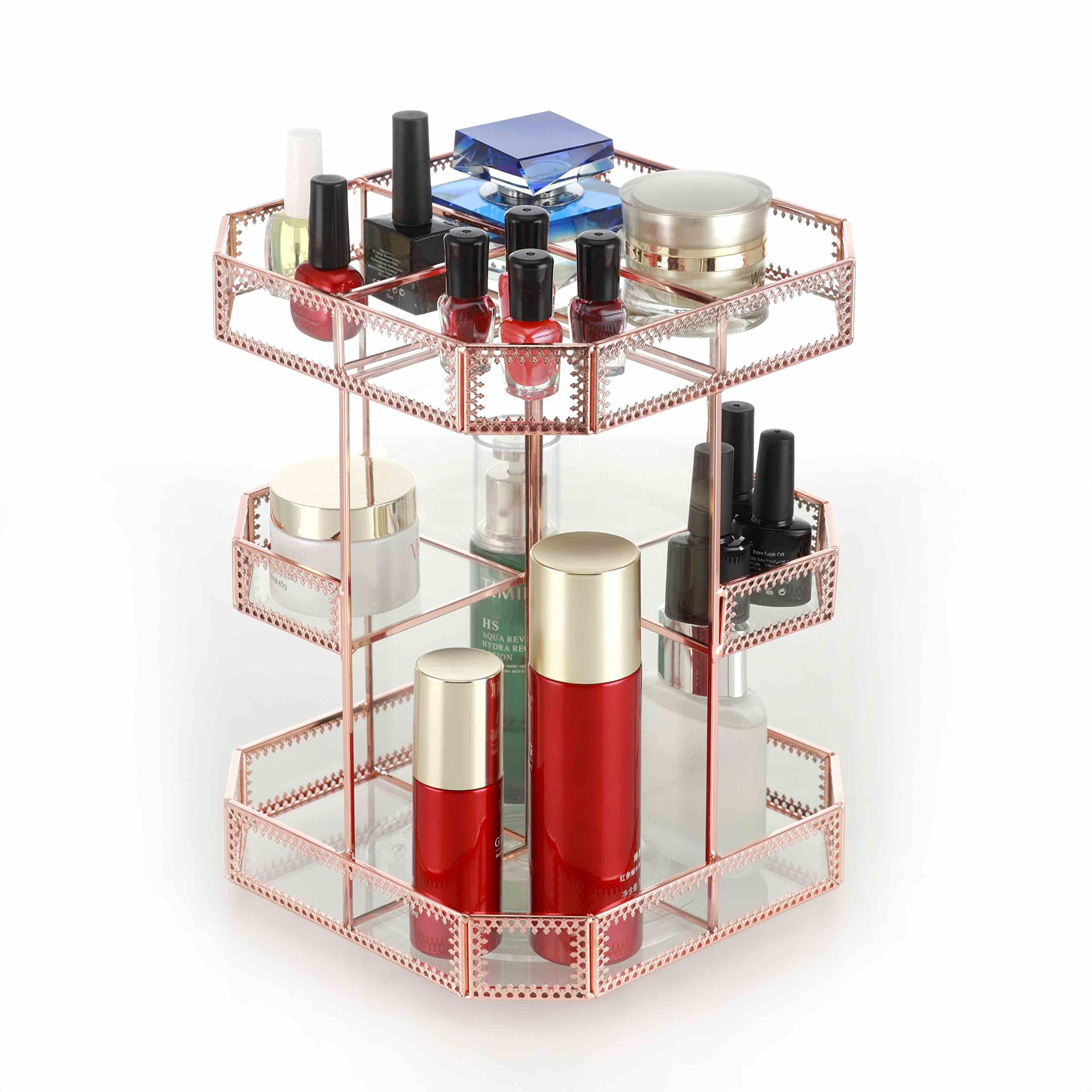 Miss Sweet Miss Sweet Makeup Organizer Cosmetic Storage Adjustable 360-Degree Rotating (Rose Gold)