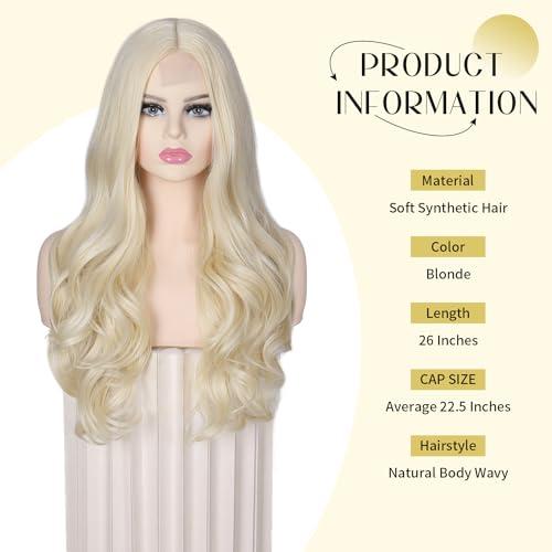 WIGNEE WIGNEE 26 Inches Long Blonde Wig Synthetic Body Wavy Blond Wigs For Women Heat Resistant Synthetic Wig Wigs For Women (Wavy-Blonde)