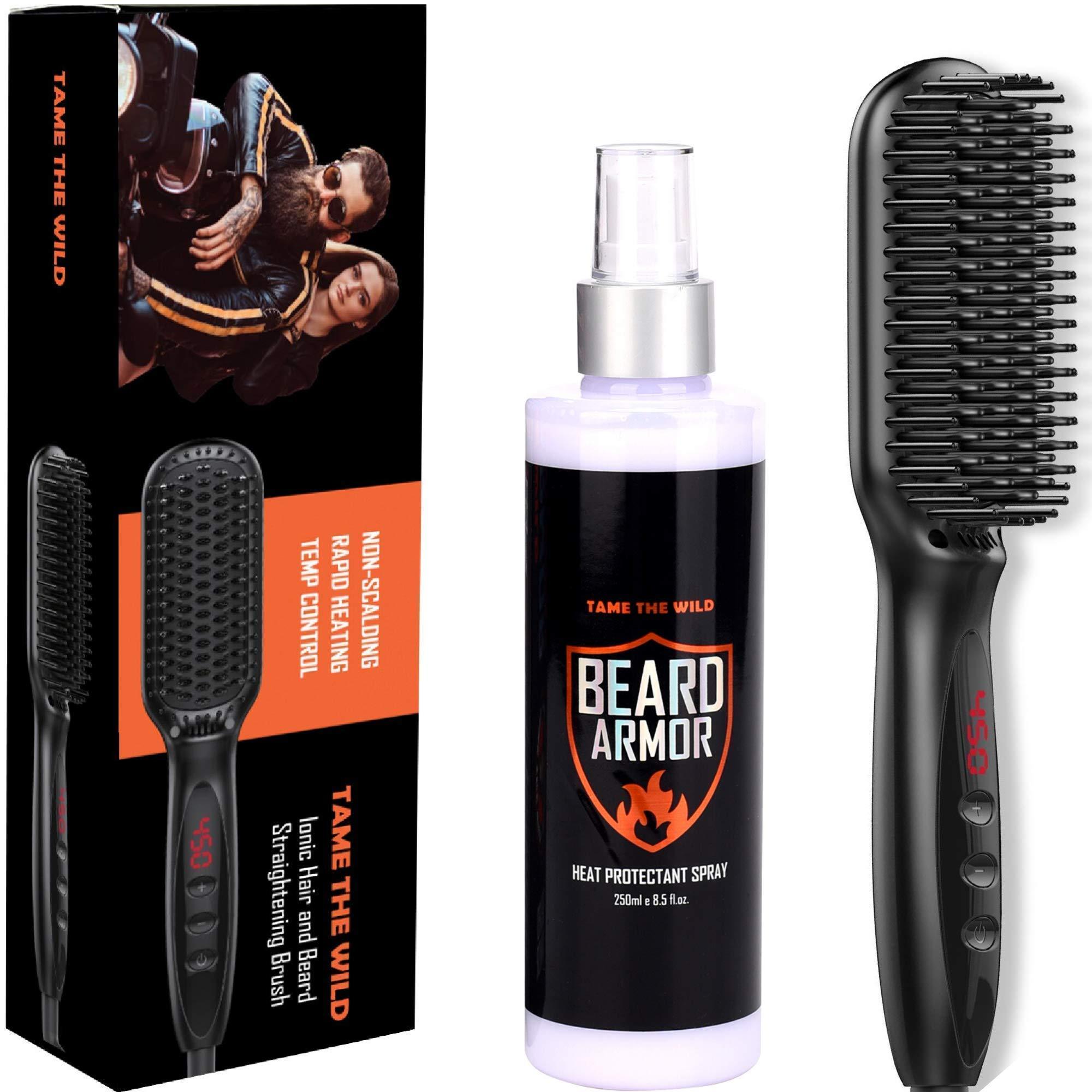 TAME THE WILD MAKE YOUR BEARD BEHAVE Tame's Beard Straightener for Men and Tame's Beard Armor Heat Protection Spray - Bundle and Save