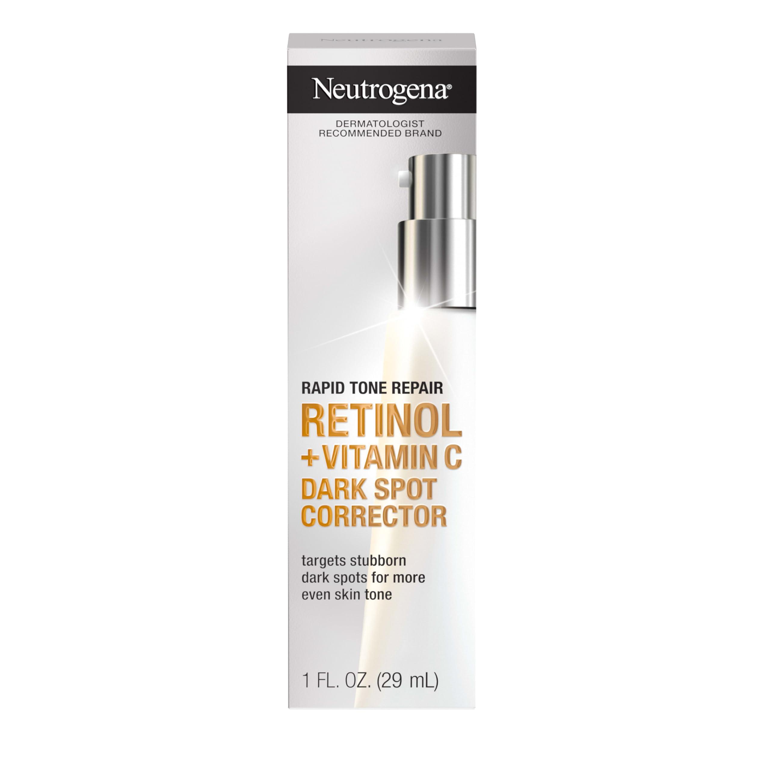 Neutrogena Neutrogena Rapid Tone Repair Retinol + Vitamin C Dark Spot Corrector Face Serum, Daily Anti-Wrinkle Dark Spot Corrector to Brighten & Even Tone, Mineral-Oil & Dye-Free, White, 1 oz