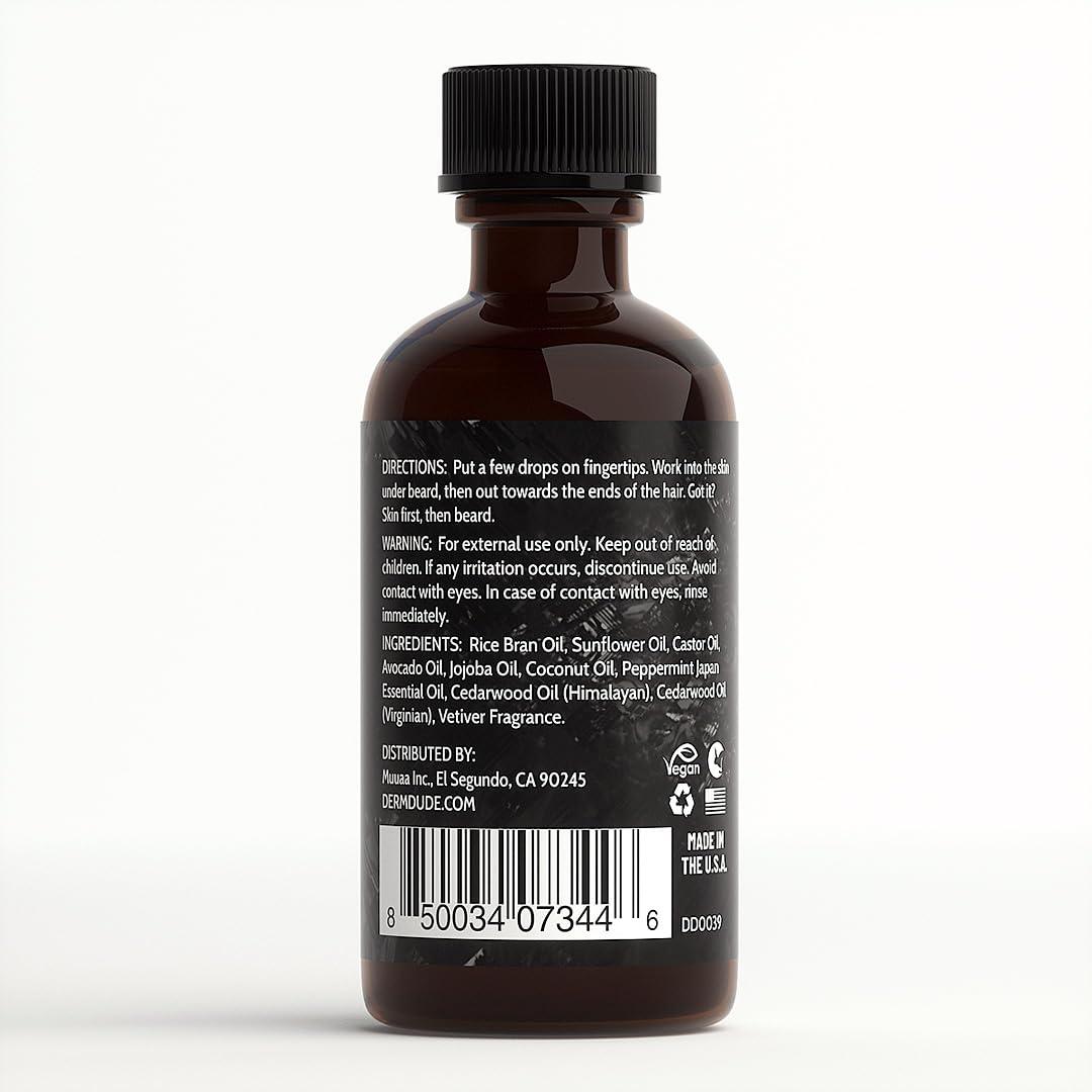 Derm Dude Derm Dude Mega Beard Growth Oil for Men | Formulated with Castor Oil & Jojoba Oil for Hair Growth | Promotes Thicker, Fuller Beard, Hydrates & Softens Facial Hair, Non-Greasy Grooming Treatment - 1 oz