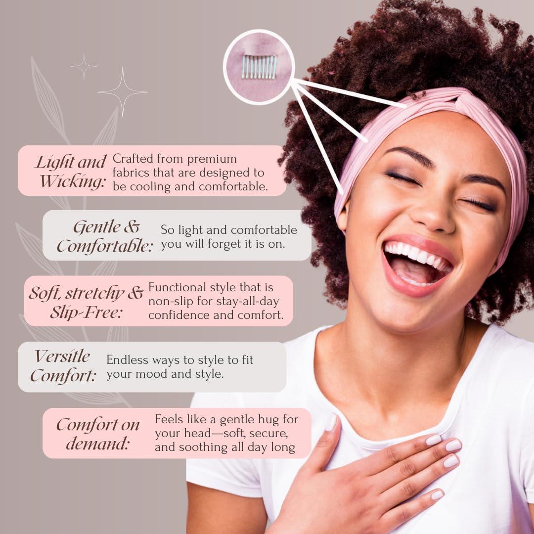 She Will Amaze You SWAY SWAY Patented 6-Clip Non Slip Stretchy Headbands for Women - 58\"x3.5\" - Many Cute Ways to Style - Soft Moisture-Wicking Extra Wide Thick Cloth Headbands for Yoga, Wide, Boho, Turban, Fall and Nurses