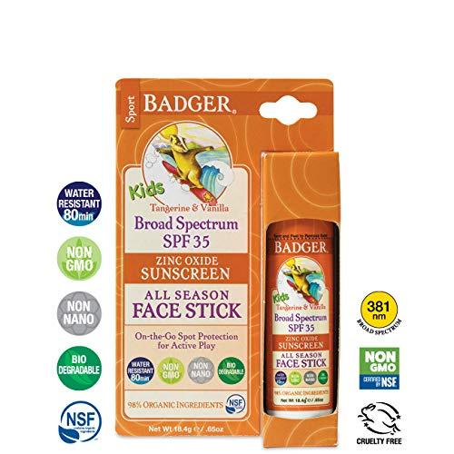 Badger Badger - SPF 35 Clear Zinc Kids Sunscreen Stick - Tangerine & Vanilla - Broad Spectrum Water Resistant Reef Safe Sunscreen, Natural Mineral Sunscreen with Organic Ingredients .65 oz