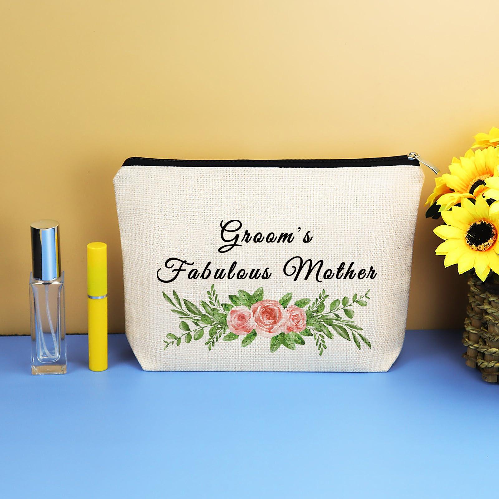 Mikela Mother of the Groom Gift Makeup Bag Bridal Shower Gifts Cosmetic Bag Wedding Engagement Gifts for Mom Mother of the Groom Appreciation Gift from Bride Makeup Pouch Travel Toiletry Bags