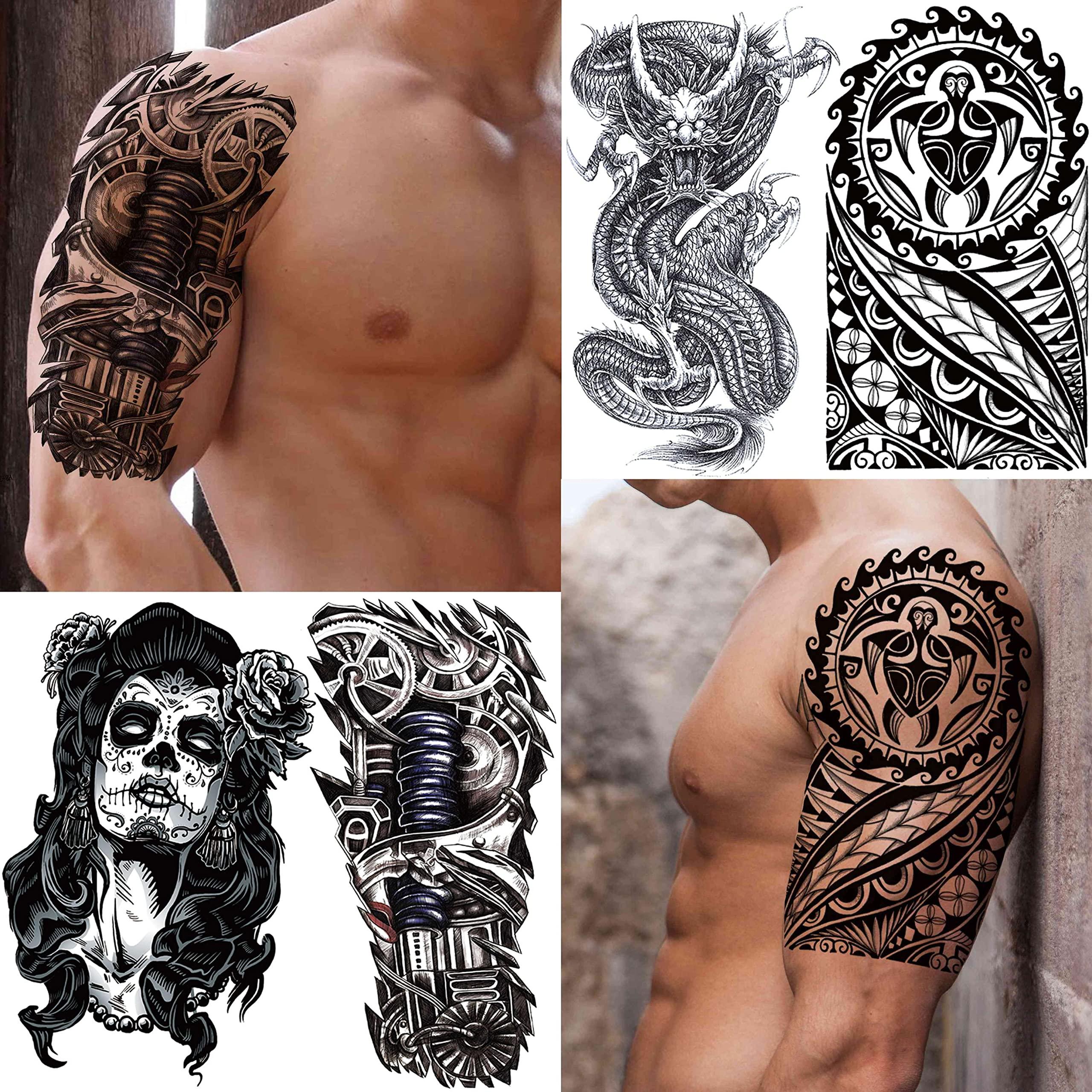 VANTATY VANTATY 50 Sheets Black Temporary Tattoos For Men Adults Ealge Dragon Lion Wolf Animals For Women Neck Arm Thigh, Fake Small Skull Tattoo Sticker For Kids Children Boys Girls Tatoos