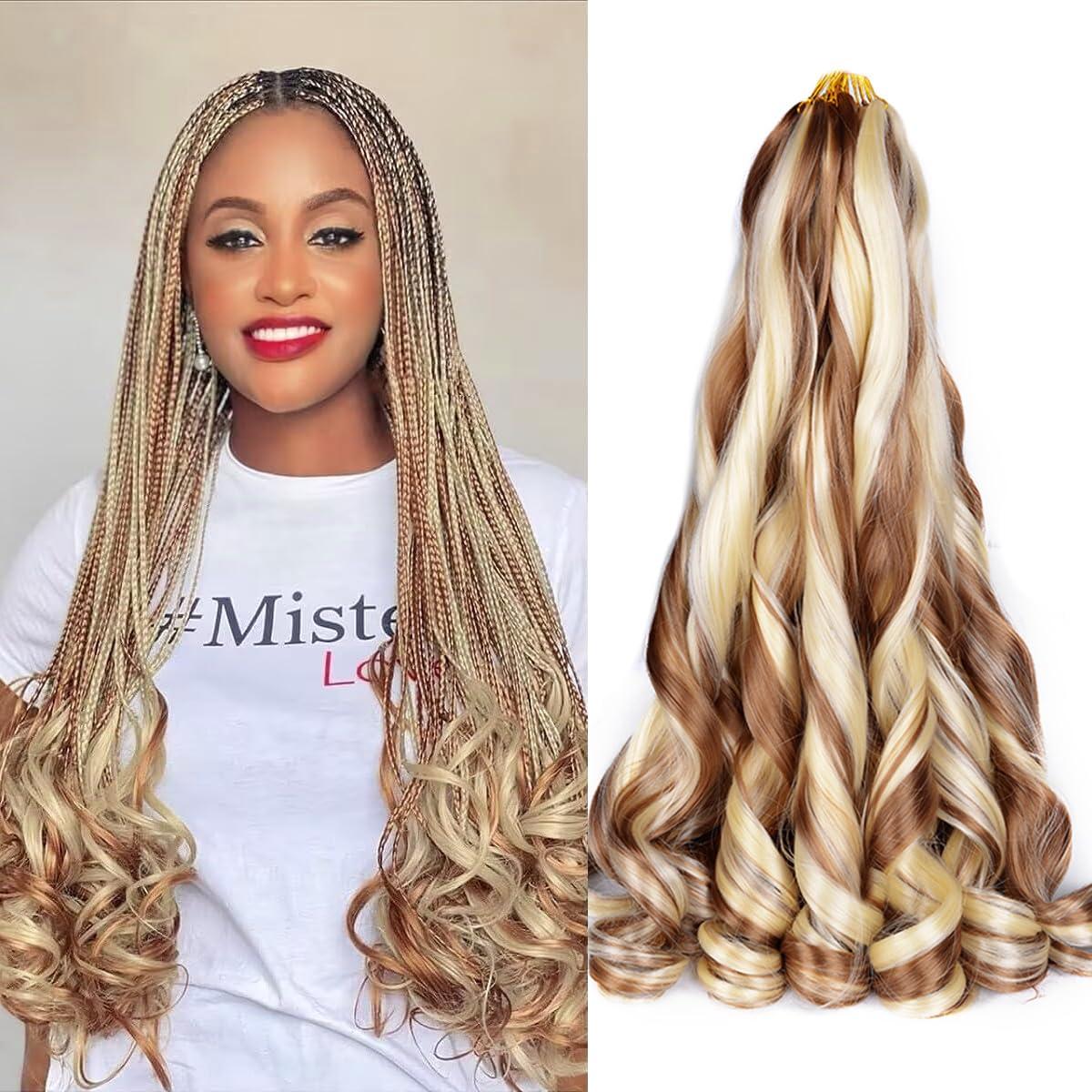 Luoyudu French Curly Braiding Hair for Box Braids 30/613 Loose Wave Braiding Hair 8 Packs 24 Inch 75g/Pack Spanish Curly Synthetic Spiral Curl Braiding Hair Extensions (24 Inch,8 Packs,30/613)
