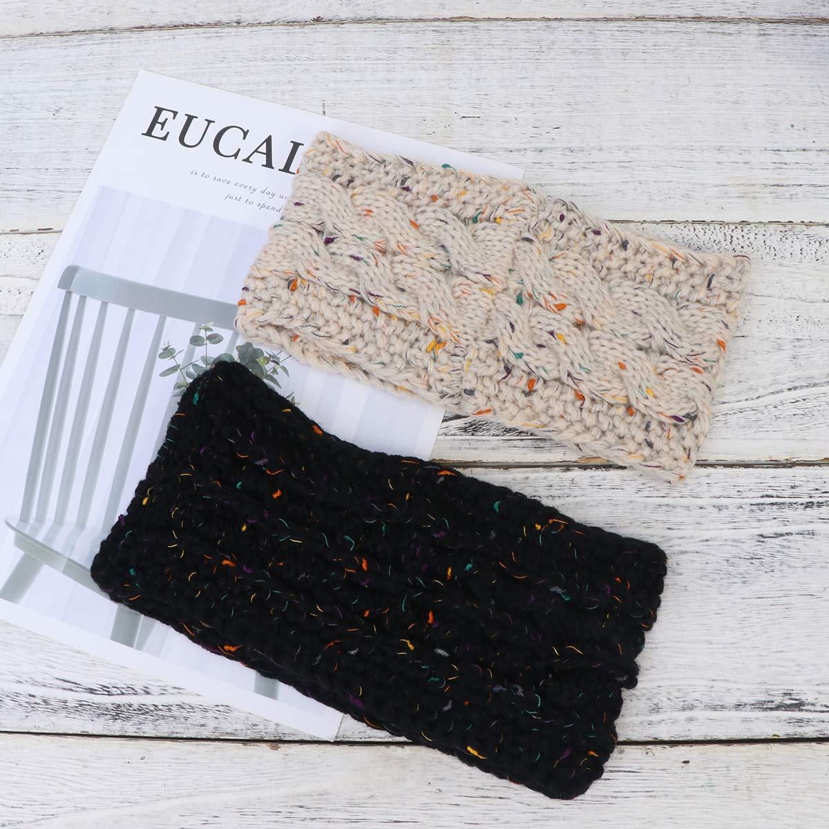 KESYOO KESYOO 2pcs Crochet Turban Headband Elastic Crochet Hair Bands Crocheted Headband Knitted Ear Warmer Knitted Hair Band Hair Accessories for Women Fashion Headdress Winter Earmuffs Women\'s