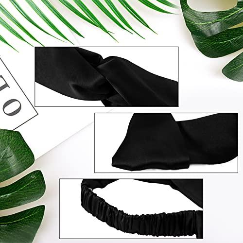 SOBONNY SOBONNY 100% Mulberry Silk Headband Women's Criss Cross Silk Turban Elastic Twisted Head Wrap Knotted Hair Band (black)