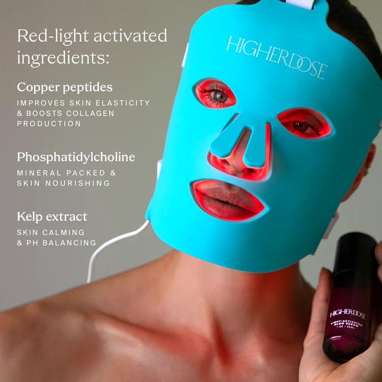 HigherDOSE HigherDOSE Red Light Therapy Face Mask & Light-Activated Glow Serum - Cordless LED Facial Light Therapy Promotes Cellular Renewal & Glowing Skin - Collagen Face Serum Boosts Infrared Benefits (2 Pcs)