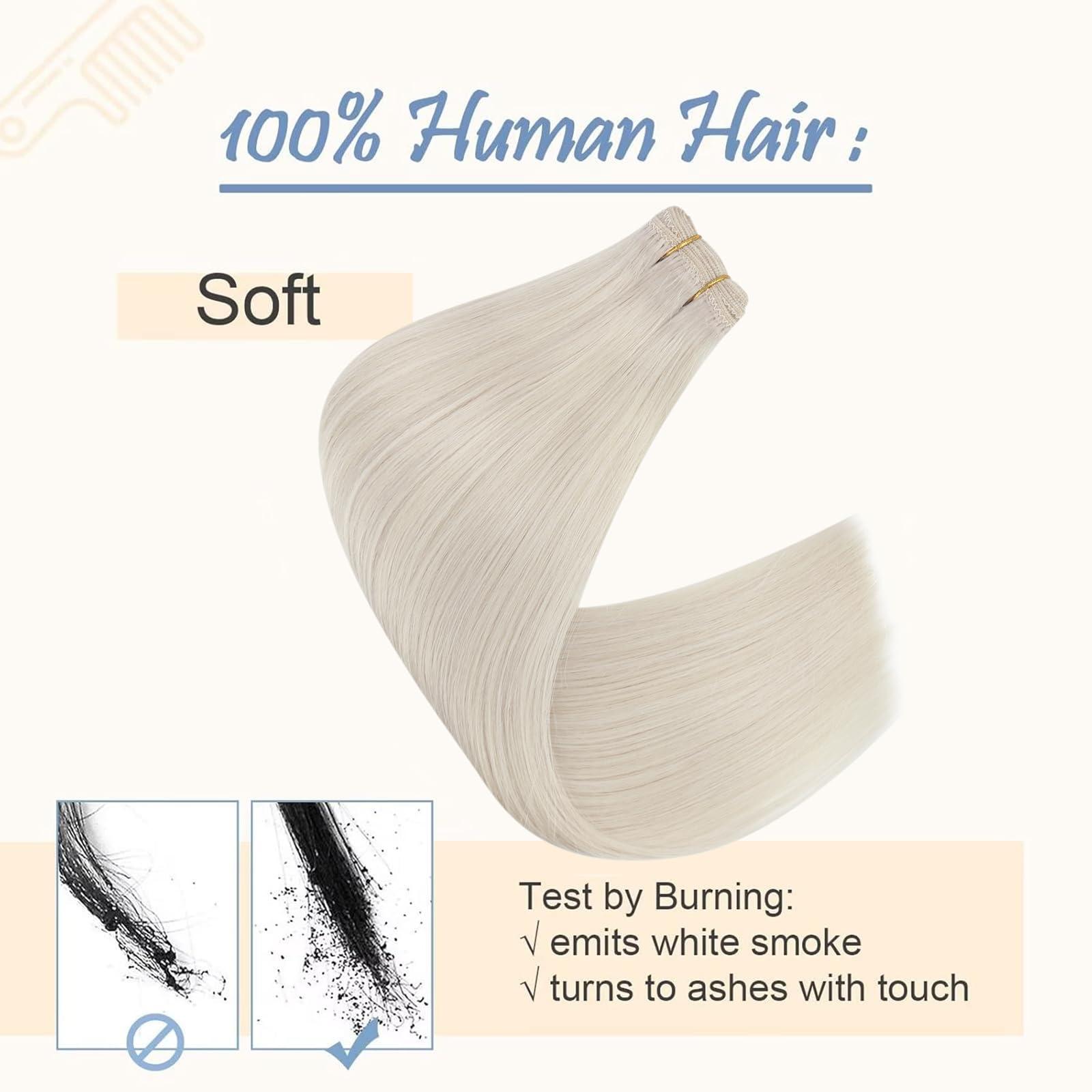 Easyouth Easyouth Sew in Hair Extensions Human Hair White Blonde Weft Hair Extensions Real Human Hair Blonde Hair Extensions Sew In Remy Human Hair Extensions 20 Inch 100G