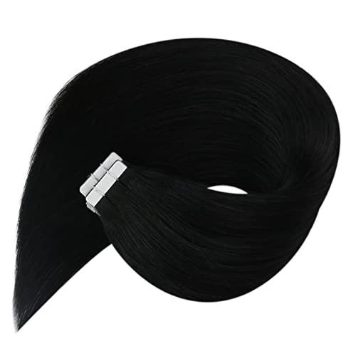 Sunny Hair Sunny Hair Black Tape in Hair Extensions Human Hair Tape in Extensions Jet Black Invisible Tape in Extensions Hair Extensions Real Human Hair Black Human Hair Extensions 20pcs 50g 20inch