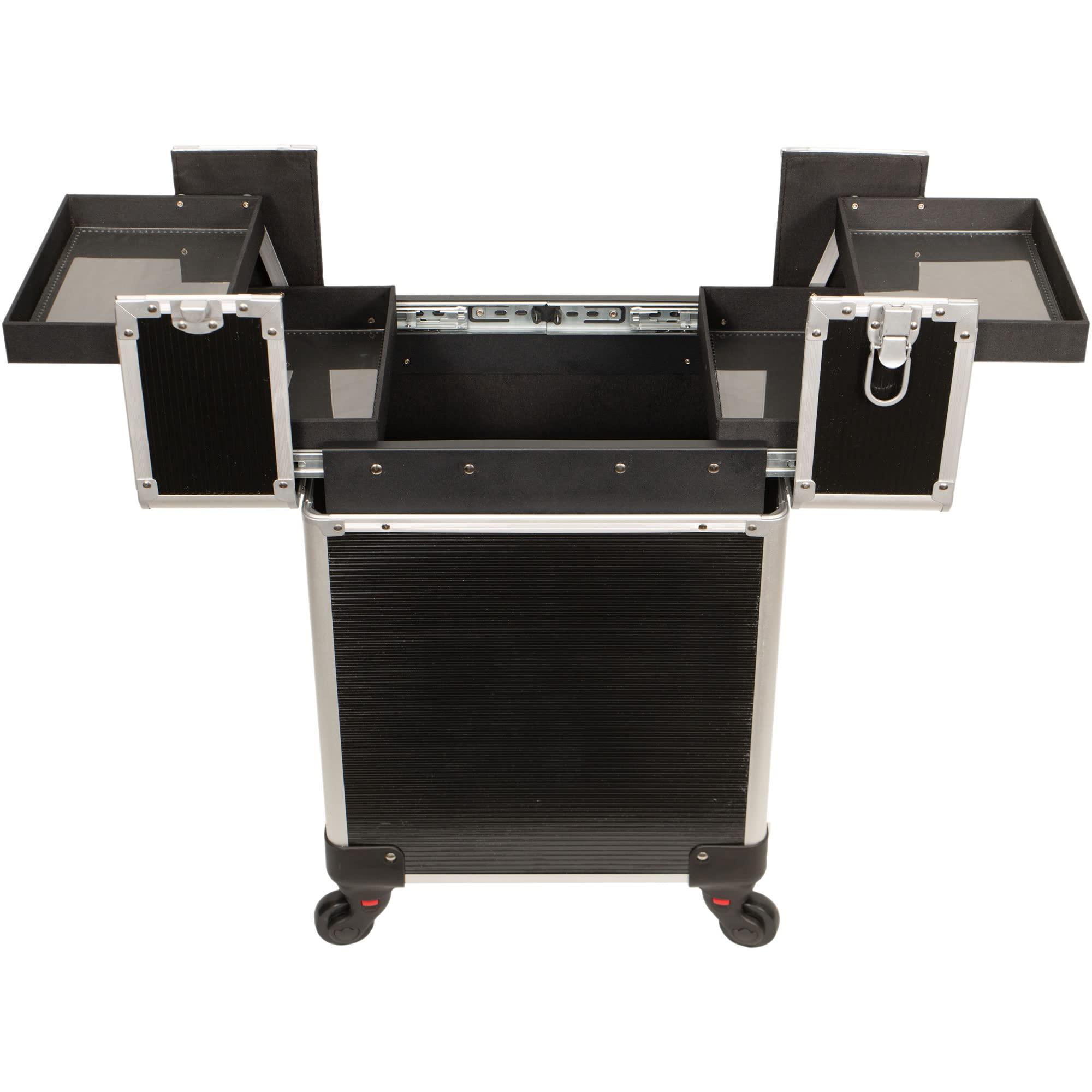 JC Beauty JC Beauty 7 in 1 Professional Interchangeable Rolling Makeup Nail Tech Train Case Travel Storage Clear Acrylic, Black Stripe