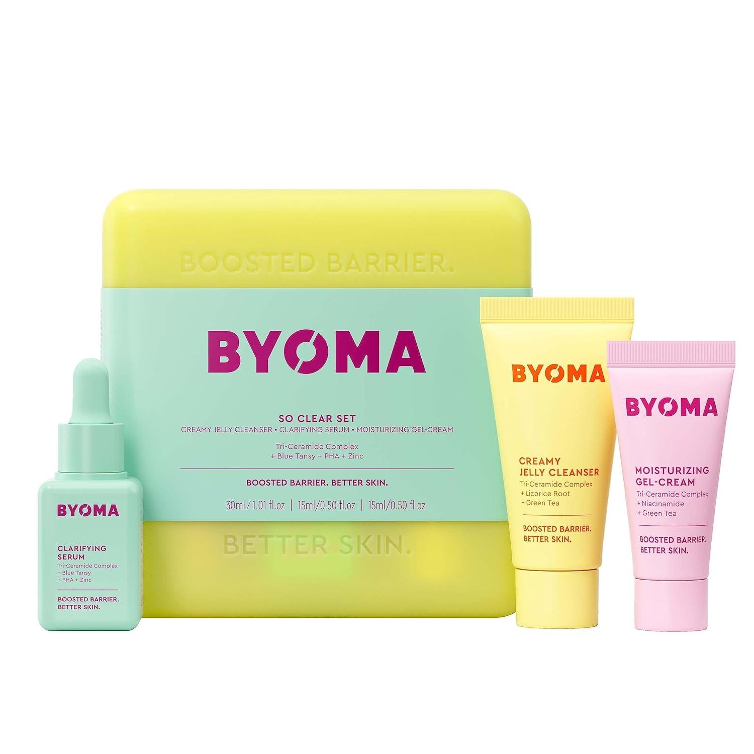 Byoma BYOMA So Clear Set - Barrier Repair Skincare Set for Acne Prone Skin - Creamy Jelly Cleanser, Clarifying Face Serum & & Gel-Cream Moisturizer - Unclogs Pores, Targets Blemishes - 30ml, 15ml, 15ml