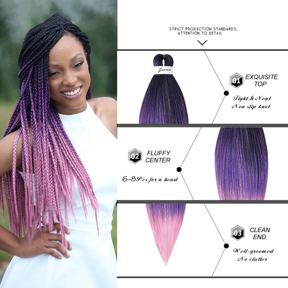 LesafeV Ombre Braiding Hair 6Pcs/Pack Crochet Extension Hair 26" Long Synthetic Yaki Brads Easy Jumbo Pre Stretched Hair Extension For Women T1B/900#