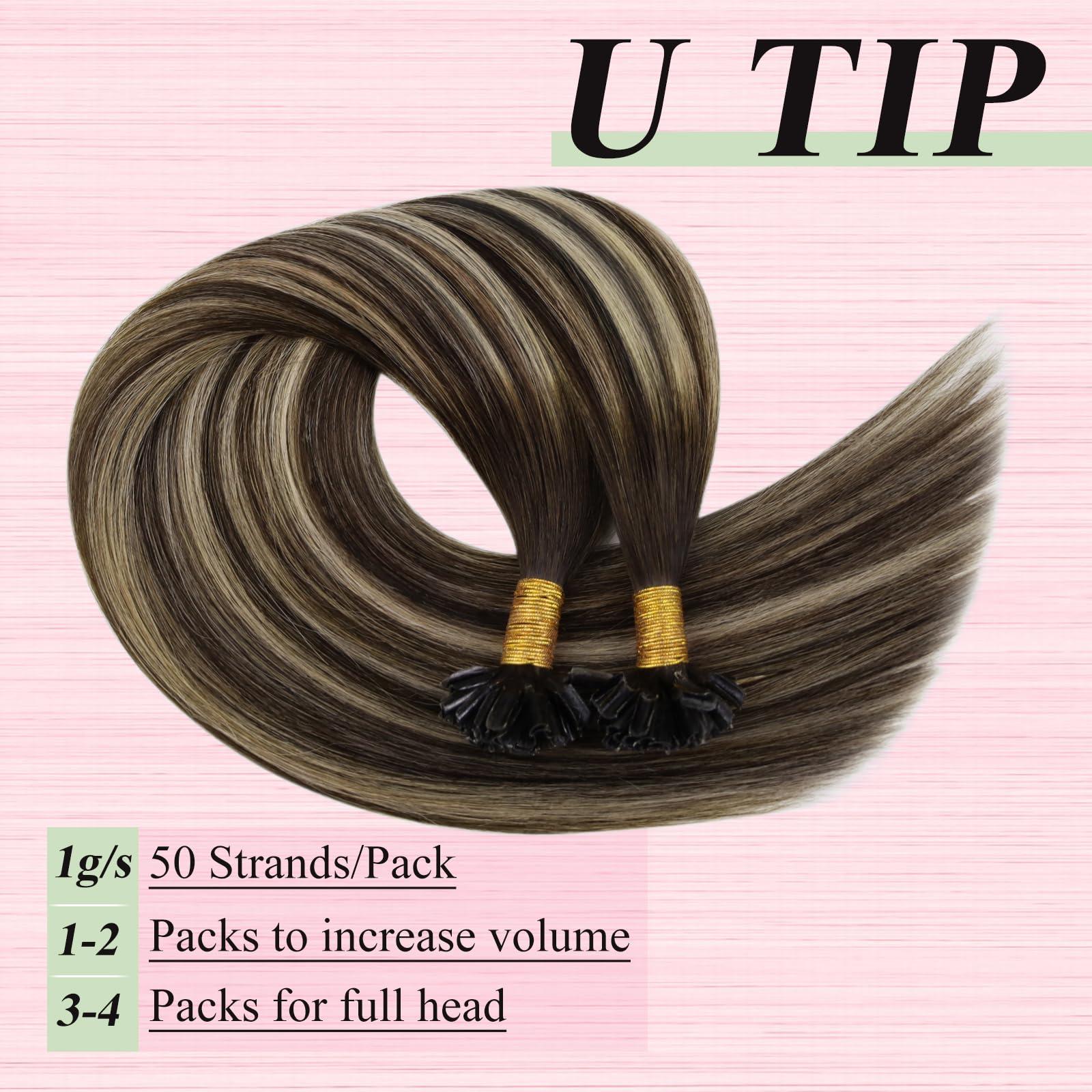 YoungSee YoungSee U Tip Hair Extensions Human Hair Dark Brown Ombre Ash Blonde U Tip Hair Extensions Human Hair Ombre Utips Hair Extensions Ombre Utip Extensions Hot Fusion Hair Extensions 22In 1G/S 50G