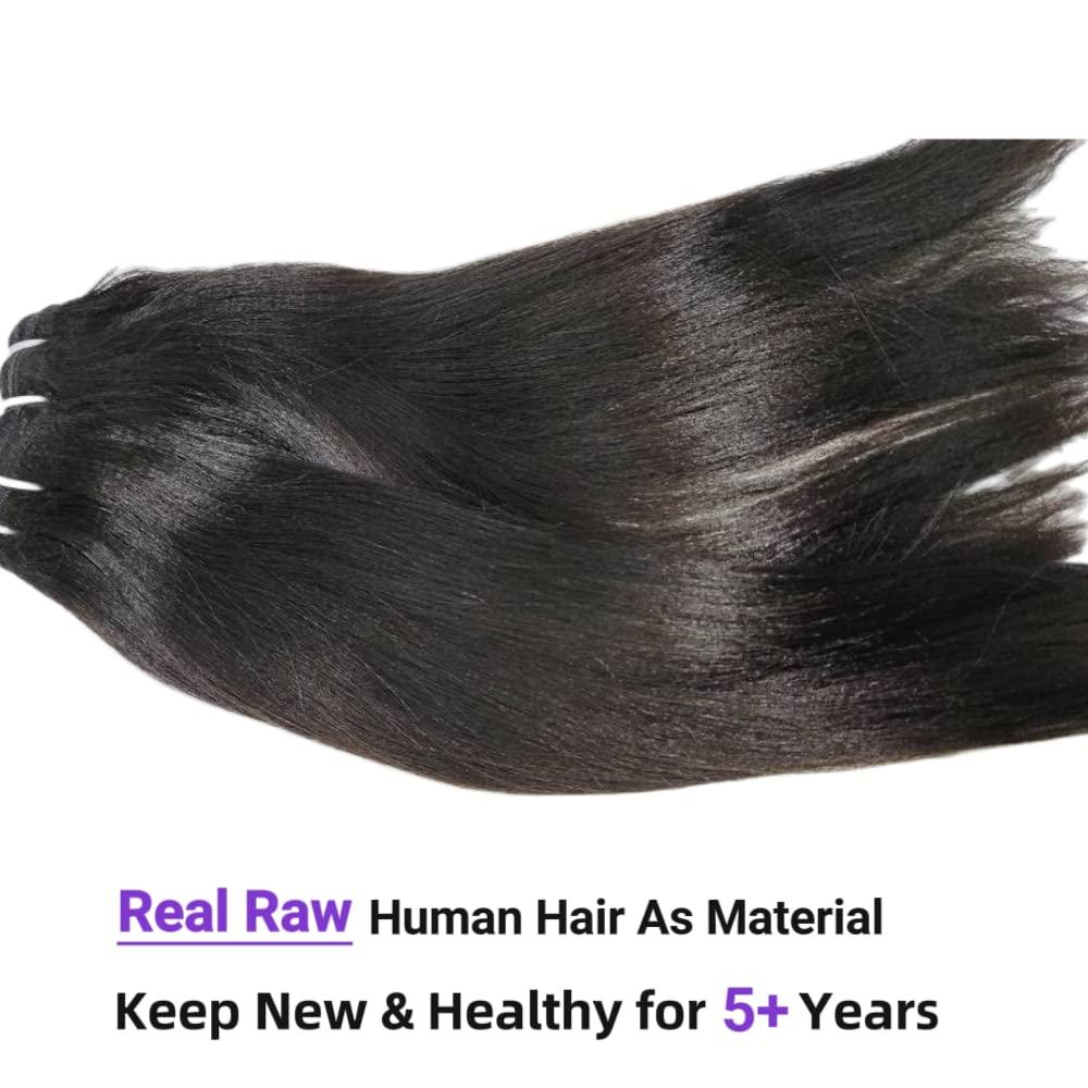 Clytie Last 5 Years Raw Light Yaki Straight Relaxed Straight Human Hair 2 Bundles Natural Coarse Yaki Kinky Straight One Donor Virgin Hair Weave For Black Women (12\" 14\")