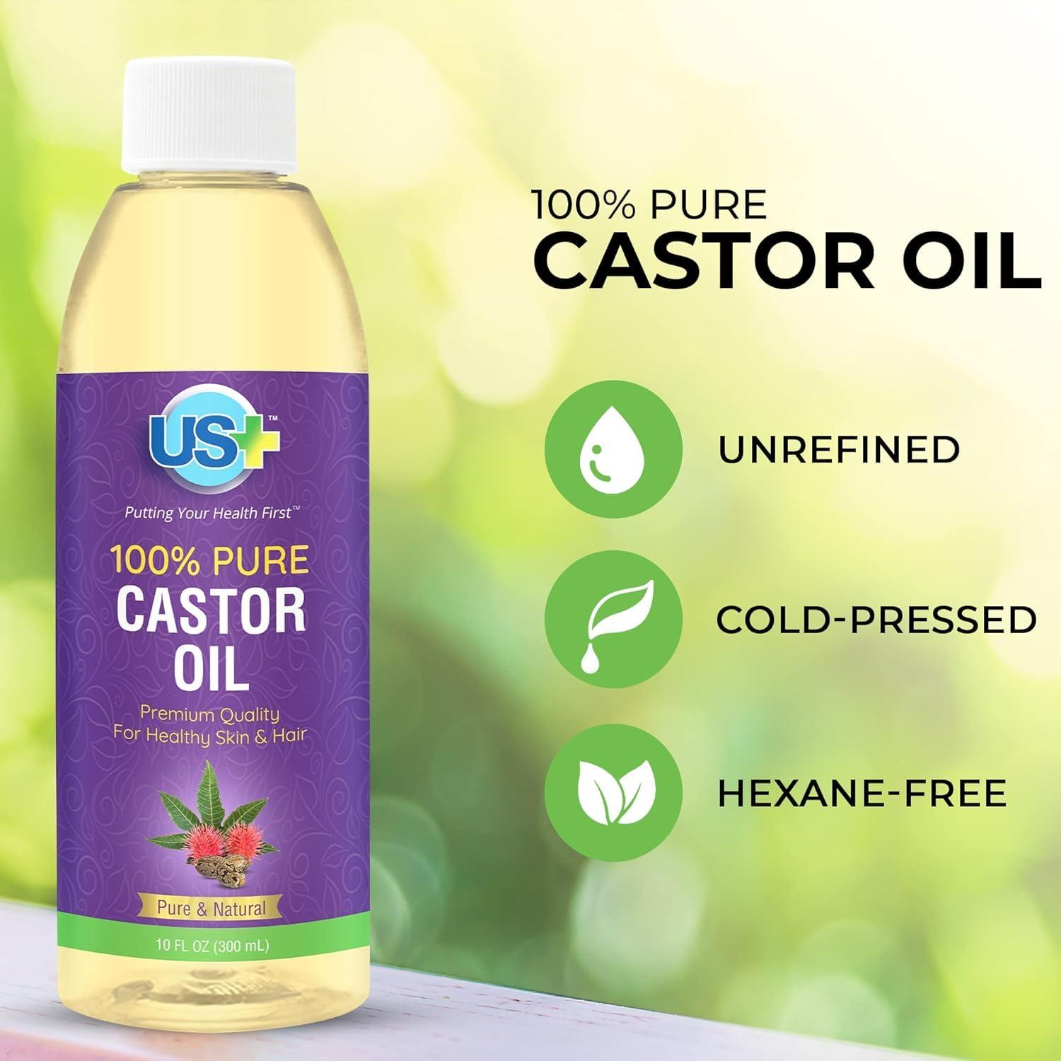 Us+ Us+ 10oz 100% Pure Castor Oil - Cold-pressed, Unrefined, Hexane-free - USP Grade - Premium Quality for Healthy Skin & Hair