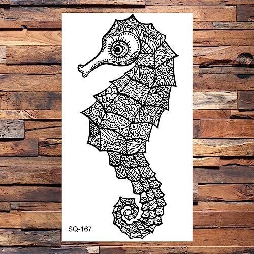 Generic Black Tortoise Turtle Temporary Tattoos For Women Adults Seahorse Mandala Whale Dream Catcher Tattoo Sticker Body Tatoos