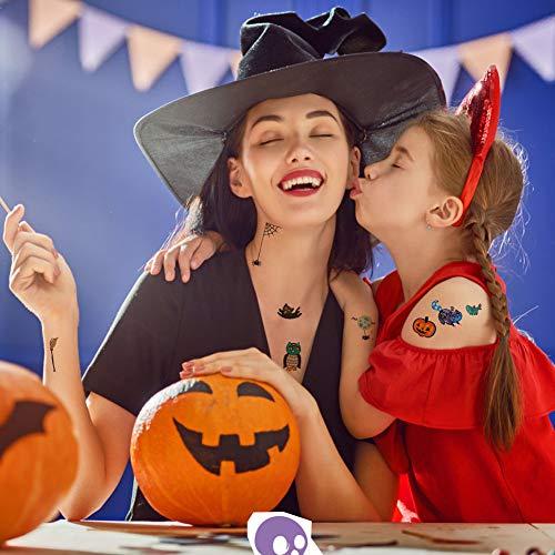 Fanoshon Fanoshon Halloween Small Temporary Tattoo for Kids Girls Boys, 15 Sheets Children Cute Cartoon Fake Body Stickers, Goody Bags Fillers Trick Or Treat Favors - Pumpkin/Skull/Ghost/Monster Supplies