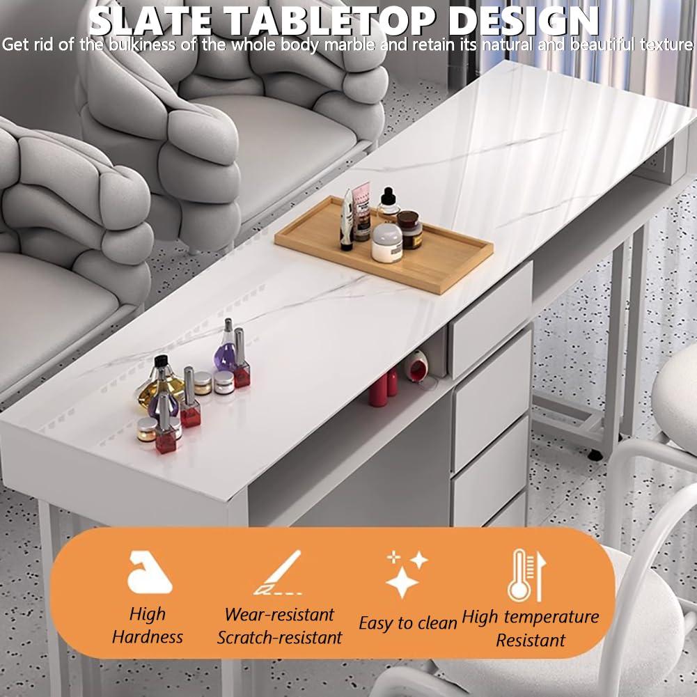 BOYITES BOYITES Modern Manicure Table, Professional Manicure Desk with Storage Drawers, Art Nail Tech Workstation for Mainicure Shop, Comes with Socket, Freestanding Beauty Salon Table,A,120cm