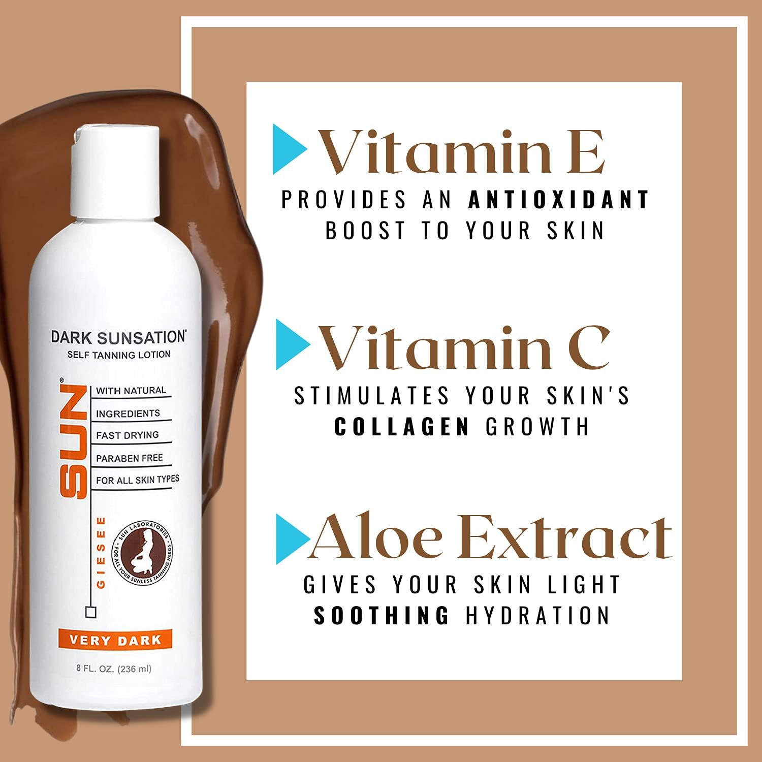 Sun Laboratories by Giesee Sun Laboratories By Giesee Dark Sunsation Self-Tanning Lotion for - 2 Pack 8 oz | Ultra Dark Tanning Lotion, Natural Self Tanner, Non-Toxic Tanning Bed Lotion, Face Tanner, Sunless Tanner