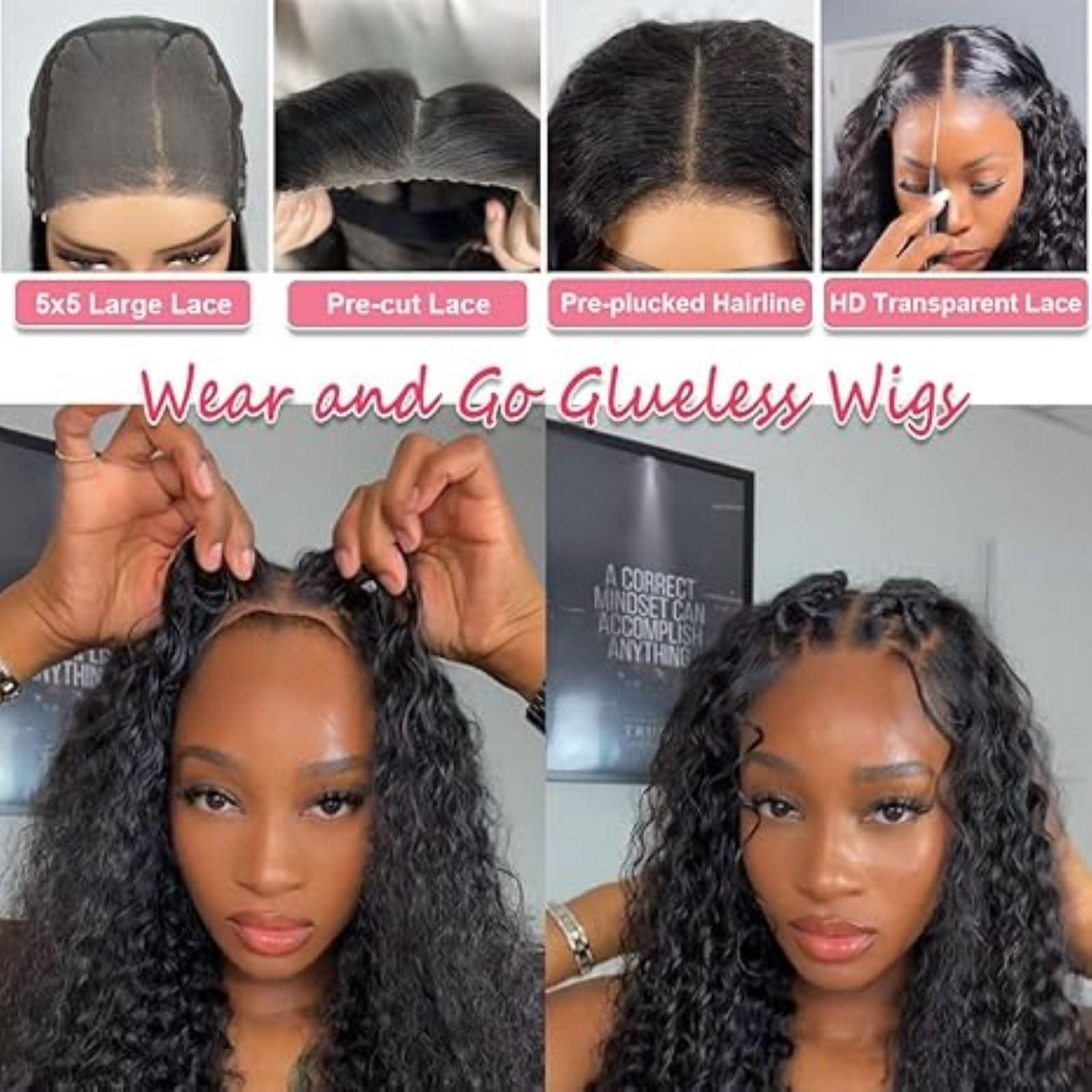 FleurraKa FleurraKa Glueless Wig Real Hair Pre Cut Pre Cut Curly Hair For Beginners Short Deep Curly Bob Wig HD Lace Closure Wig