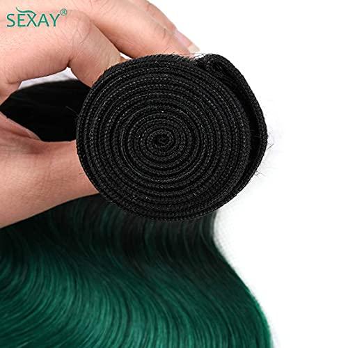 SEXAY SEXAY Hair 1b/Green 10A Brazilian Ombre Body Wave Weave Virgin Hair 3 Bundles 100% Human Hair Bundles, Green Remy Hair Extensions T1b/Green Color (18 20 22)