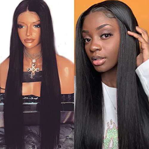 RJ HAIR RJ HAIR Silk Base Full Lace Human Hair Wigs Transparent Straight Silk Top Full Lace Wig Pre Plucked Invisible Bleached Knots (18inch, 180% Density)