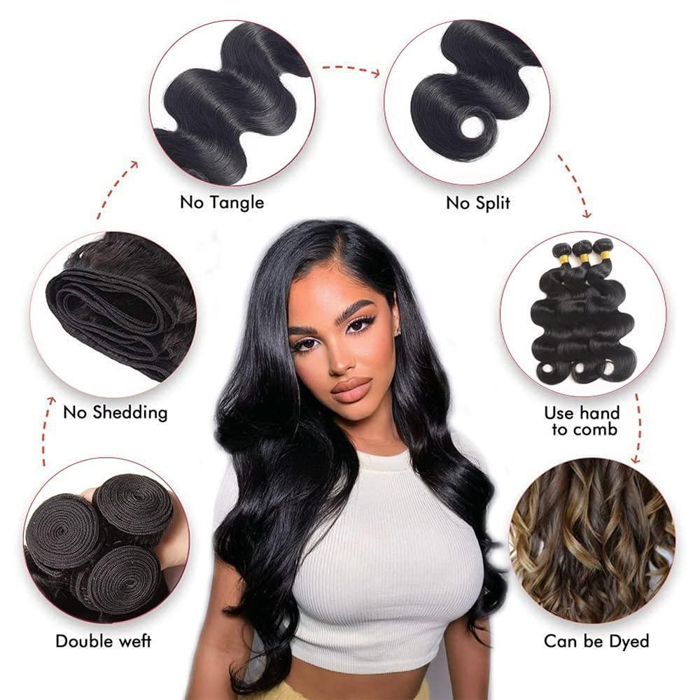 Mrladgo Mrladgo Body Wave Bundles Human Hair 16 18 20 Inch Brazilian Virgin Human Hair Bundles Body Wave 3 Bundles 100% Unprocessed Weave Bundles Human Hair