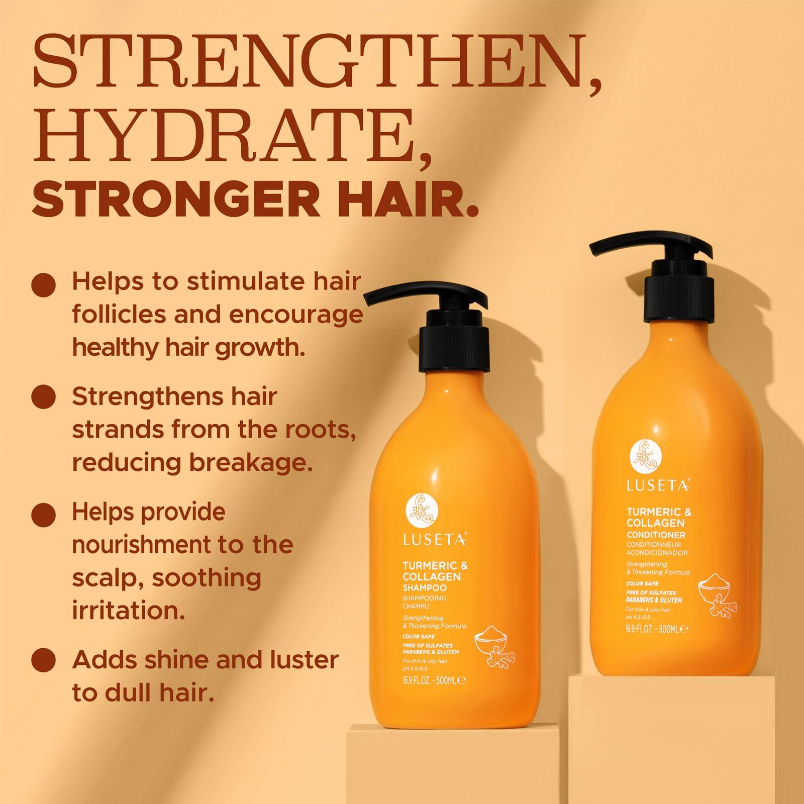 L LUSETA Luseta Shampoo and Conditioner Set with Turmeric & Collagen, Hair Volumizing Shampoo for Thin or Oil Hair, Sulfate and Parabens Free 2x33.8Oz