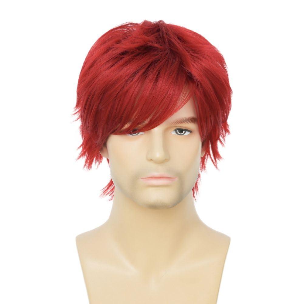 Salaibs Salaibs Mens Red Short Wig with Bangs Synthetic Natural Looking Halloween Cosplay Hair Wigs