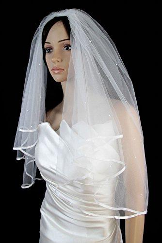 Velvet Bridal Bridal Veil Diamond Off White 2 Tier Fingertip Length With Scattered Rhinestone
