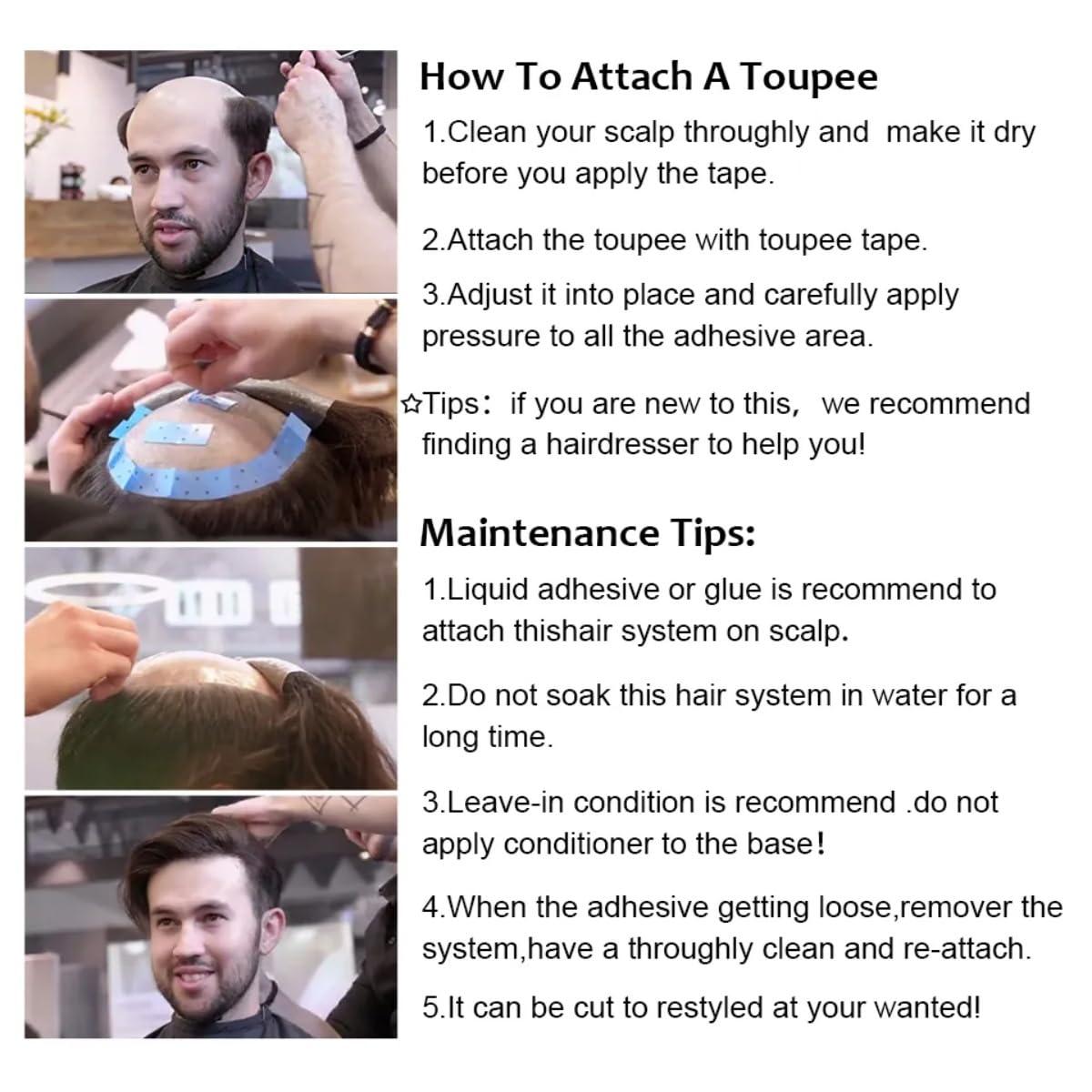 Mprosthesis Hair Toupee for Men Human Hair Wigs Mens Toupee European Virgin Human Hair Units Curly Wave Mens Wig Toupee Hair Real Human Replacement System for Man Hollywood Prosthesis Units 10\" x 8\" (#2 Dark Brown)